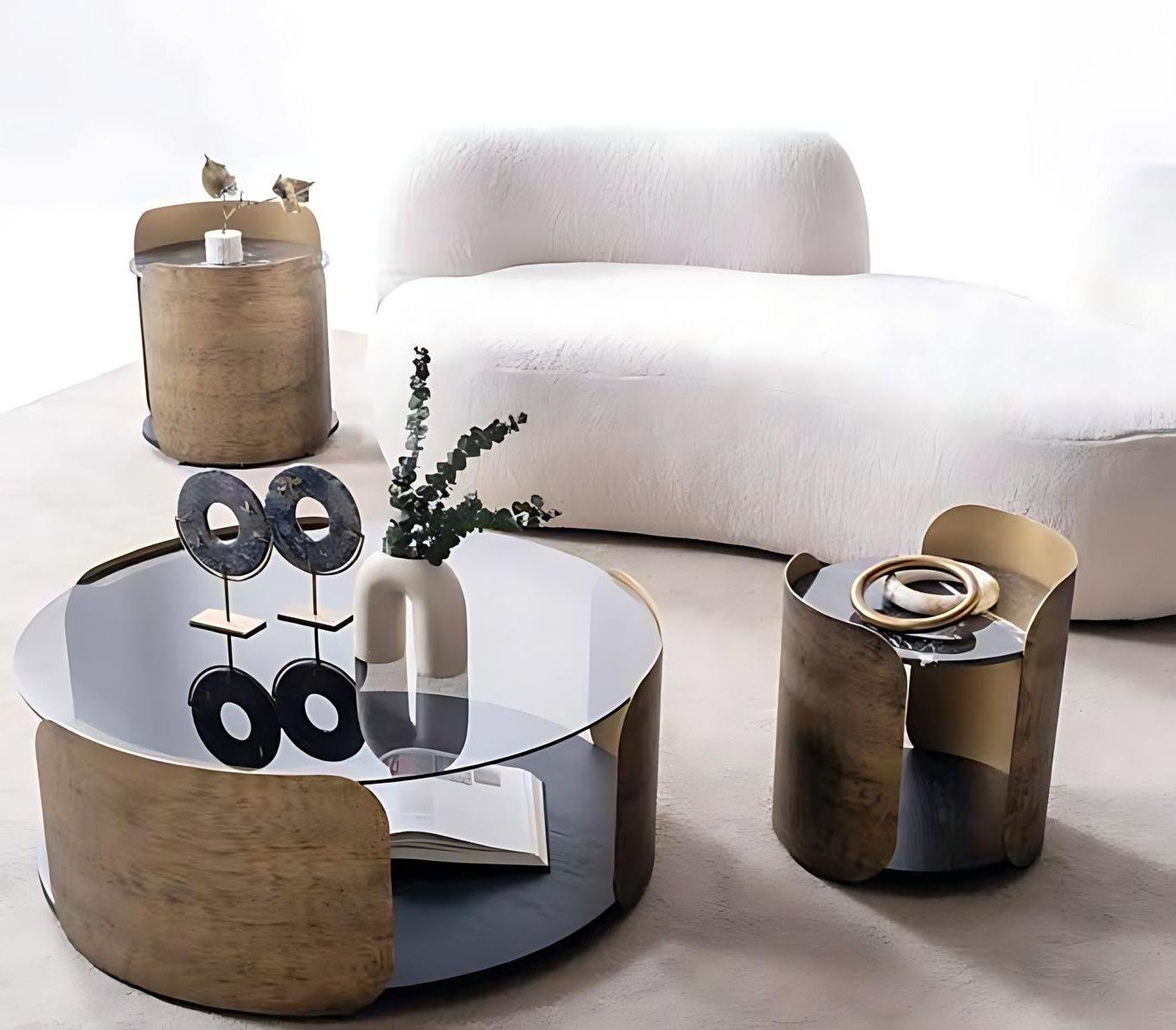 Xlmoebel Satztisch Moderner Couchtisch mit Glasplatte und Holzgestell (Packung, 3-tlg. Set: 1 Couchtisch + 2 Beistelltische), Made in Europa