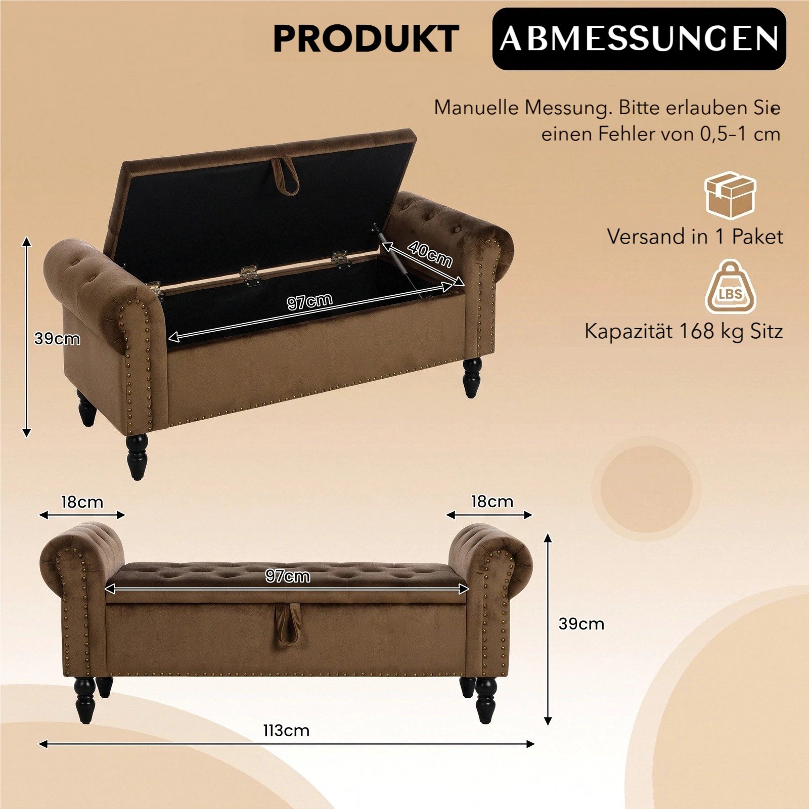 TLGREEN Bettbank Doppelter Hocker mit Stauraum, (Samt,Eleganz und Komfort mit Stauraum), Multifunktionsbank für Wohnzimmer,Schlafzimmer – Bild 2 von 5