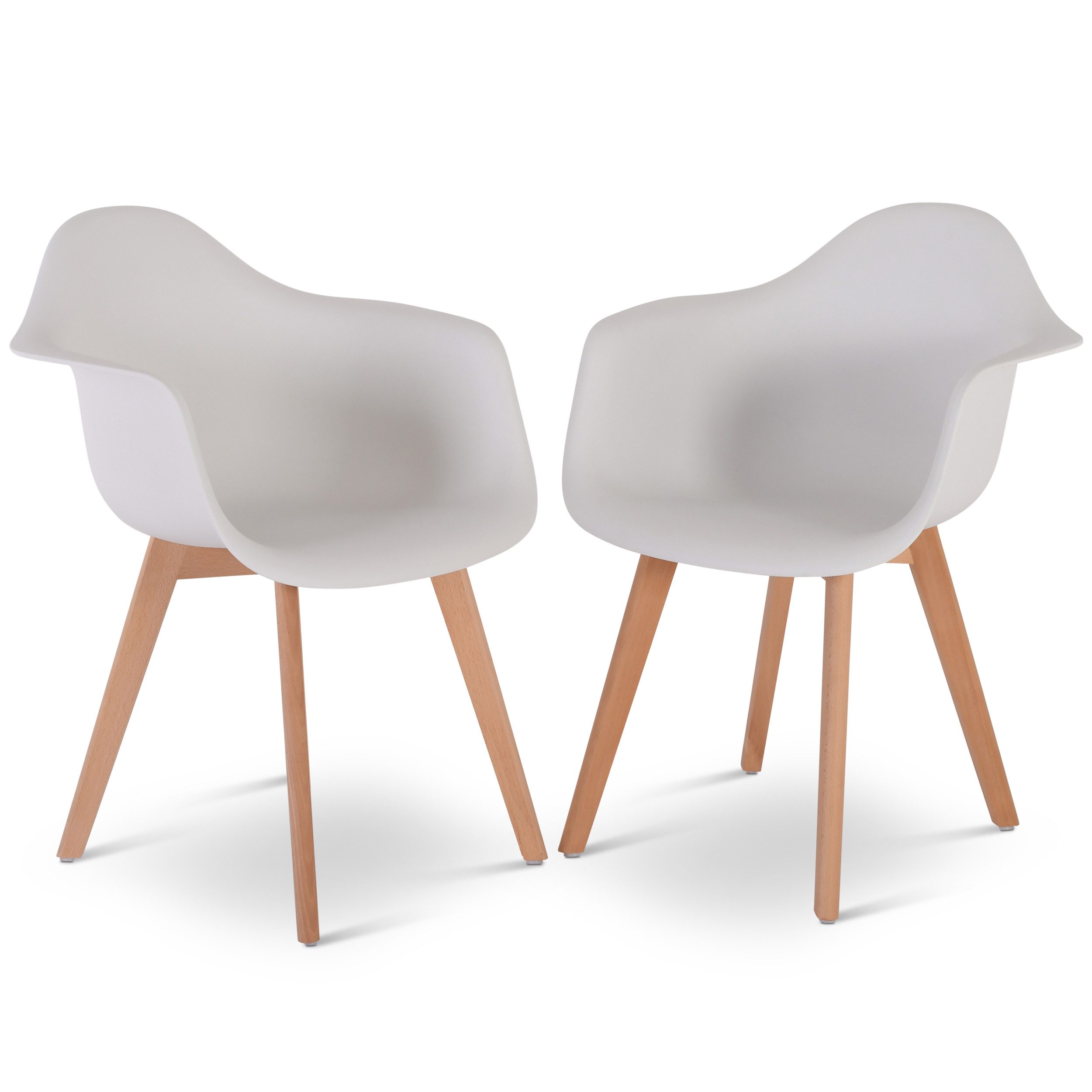 Raburg Esszimmerstuhl Küchenstuhl mit Armlehne und XXL-Schale, Retro-Design, Lars (2er-Set), 4-Fuß-Gestell aus Holz in Natur