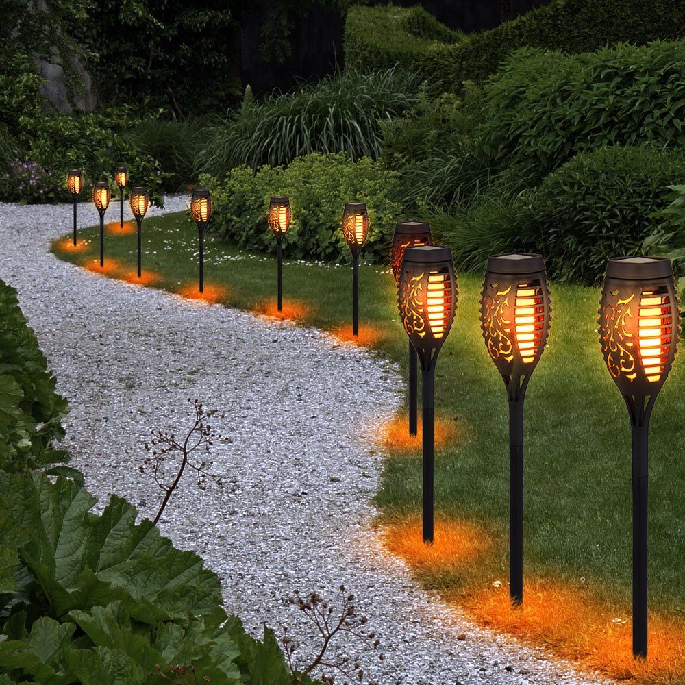 GLOBO LIGHTING LED Solarleuchte, LED-Leuchtmittel fest verbaut, Warmweiß, Solar Flammen Fackeln Gartenleuchte Solarlicht im Freien