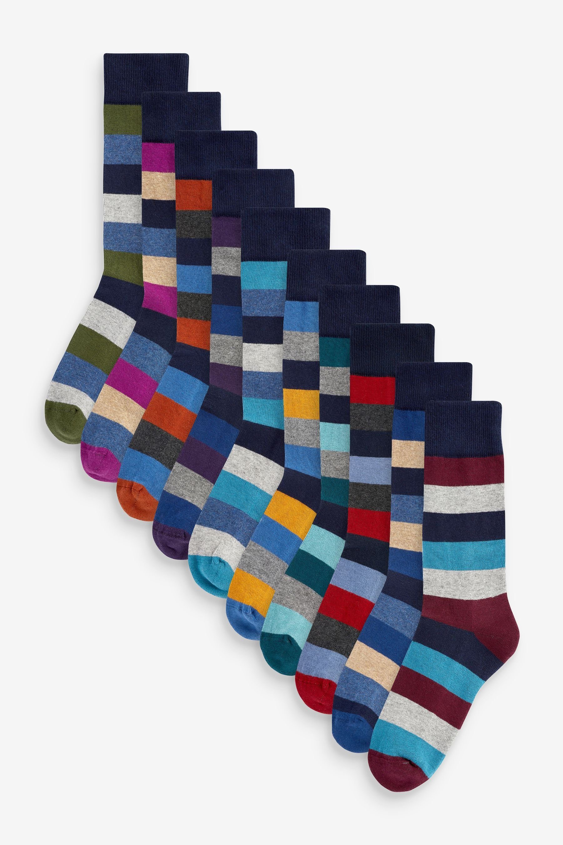Sohle, Stripe Socken 10er-Pack (10-Paar) mit Kurzsocken Next gepolsterter