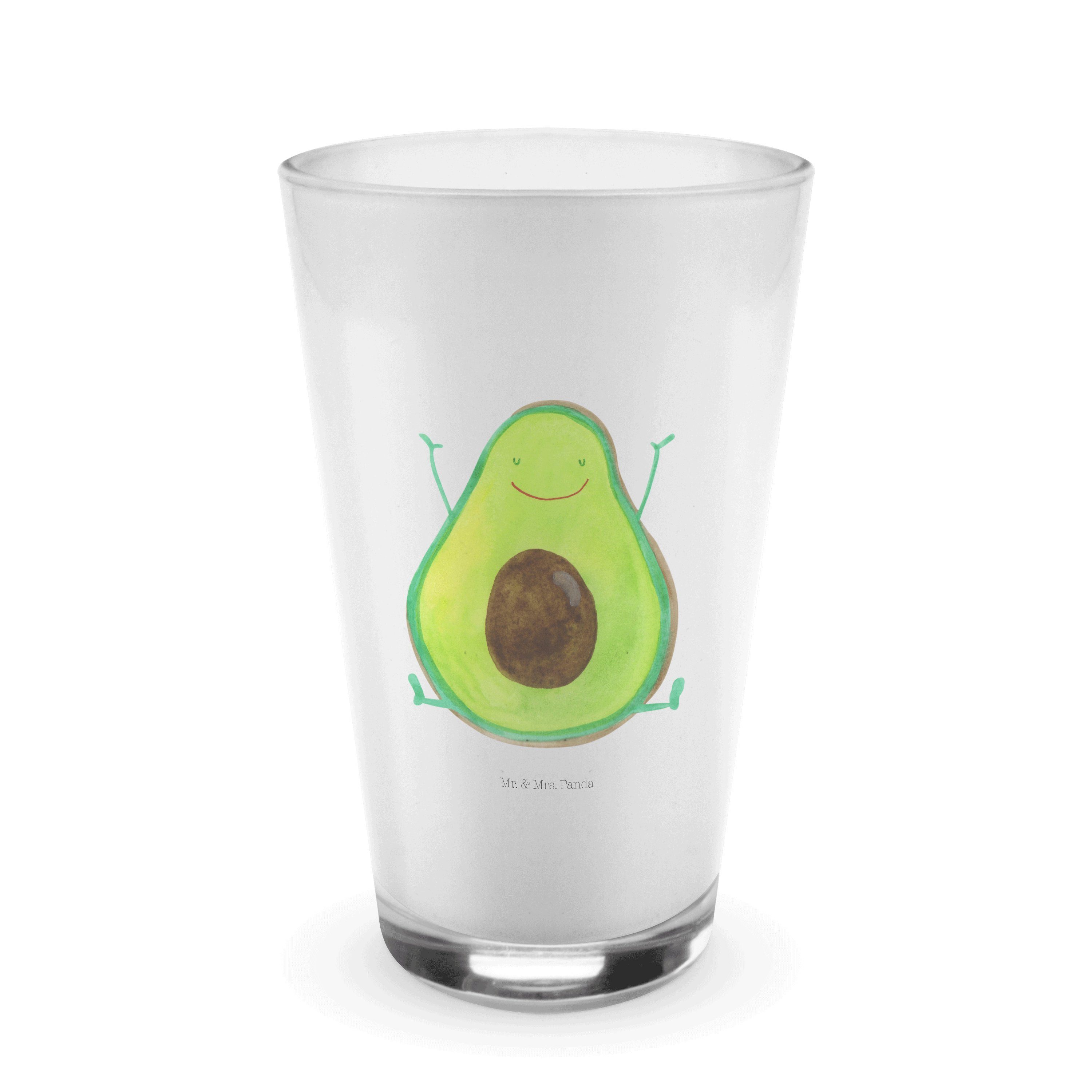 Mr. & Mrs. Panda Glas Avocado Happy - Transparent - Geschenk, Vegan, Chaos, Latte Macchiato, Premium Glas
