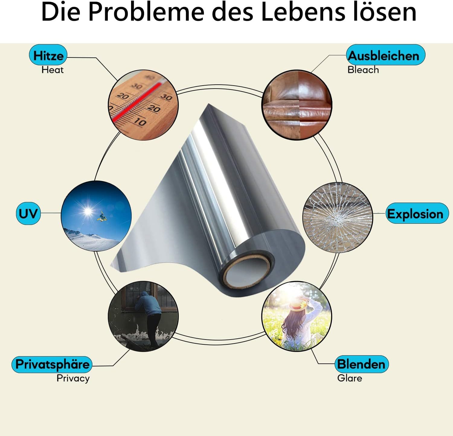 Coonoor Sonnenschutz-Fensterfolie UV-Schutz Sonnenschutzfolie Fenster innen oder außen, Spiegelfolie Fenster Sichtschutz Selbstklebend Fensterfolie