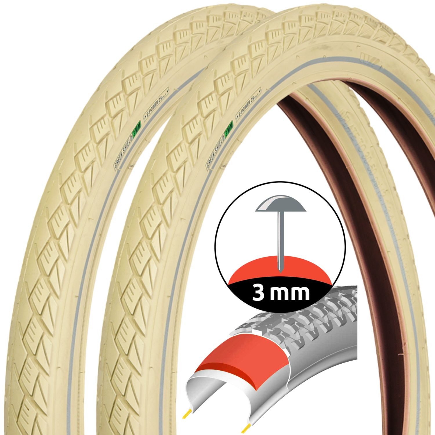 Filmer Fahrradreifen 2x Fahrrad-Reifen 28 x 2,0 Zoll ETRTO 50-622 Creme, (Set, 2-tlg., 2x Шины), 28" Universal Fahrradreifen Fahrrad-Mantel Fahrrad-Decke Retro-Design