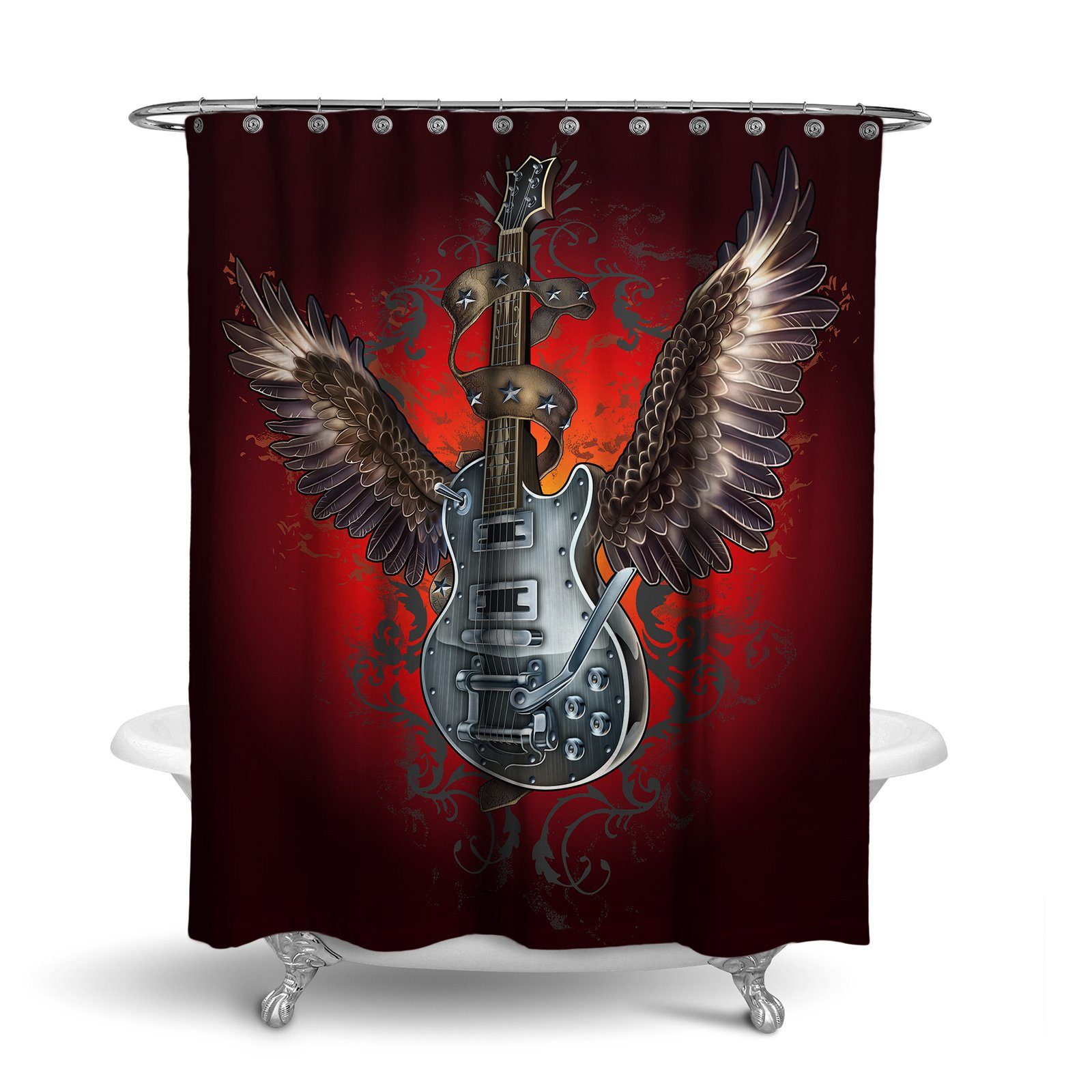 RAHMENLOS® Duschvorhang Motiv Gitarre - 180 cm x 200 cm Breite 180 cm