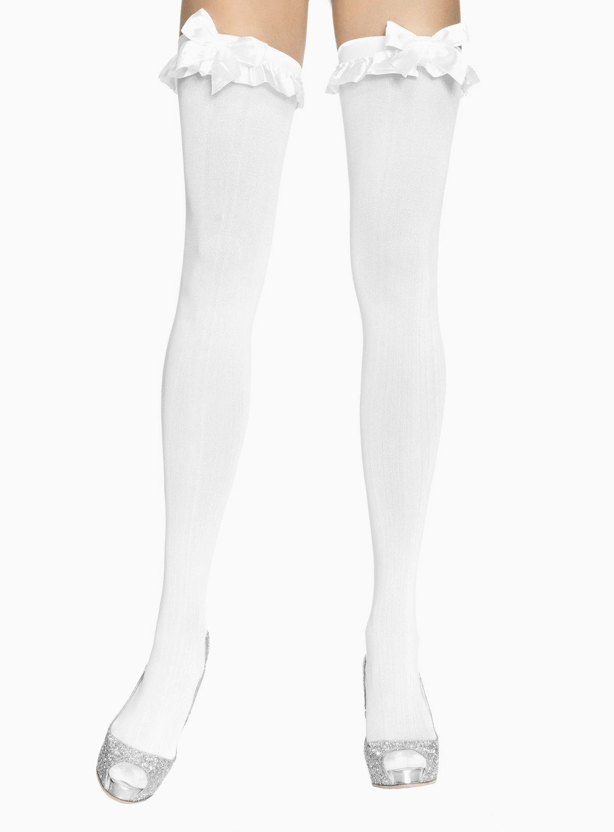 Leg Avenue Overknees Weiße Гольфы mit weißer Schleife Verspieltes Accessoire für den betörenden Auftritt