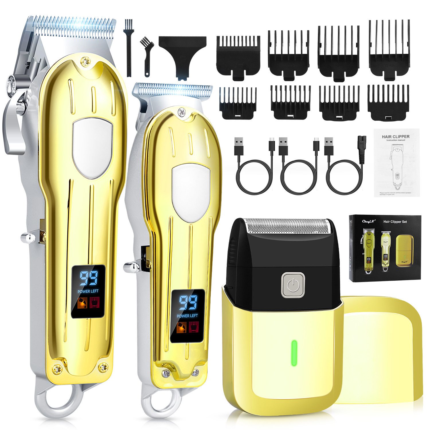 CkeyiN Pro Haar- und Bartschneider Haarschneidemaschine 3-in-1 Haarschneide set Elektrorasierer, Professionelle und Trimmer- Haarschneider Set für Herren, Kabelloses Friseur Haarschneidemaschine Profi mit LED-Display