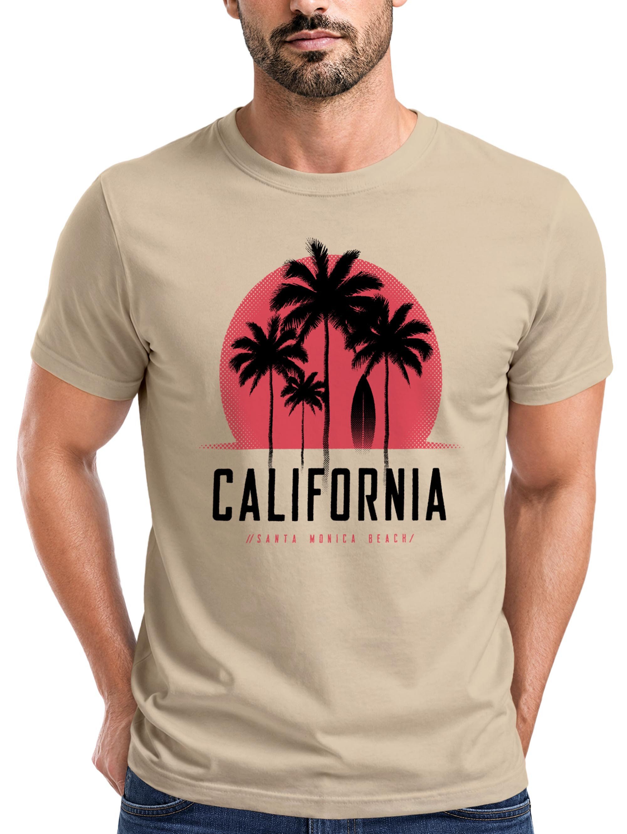 Print-Shirt Herren T-Shirt California Palmen Santa Monica Beach Sommer Sonne