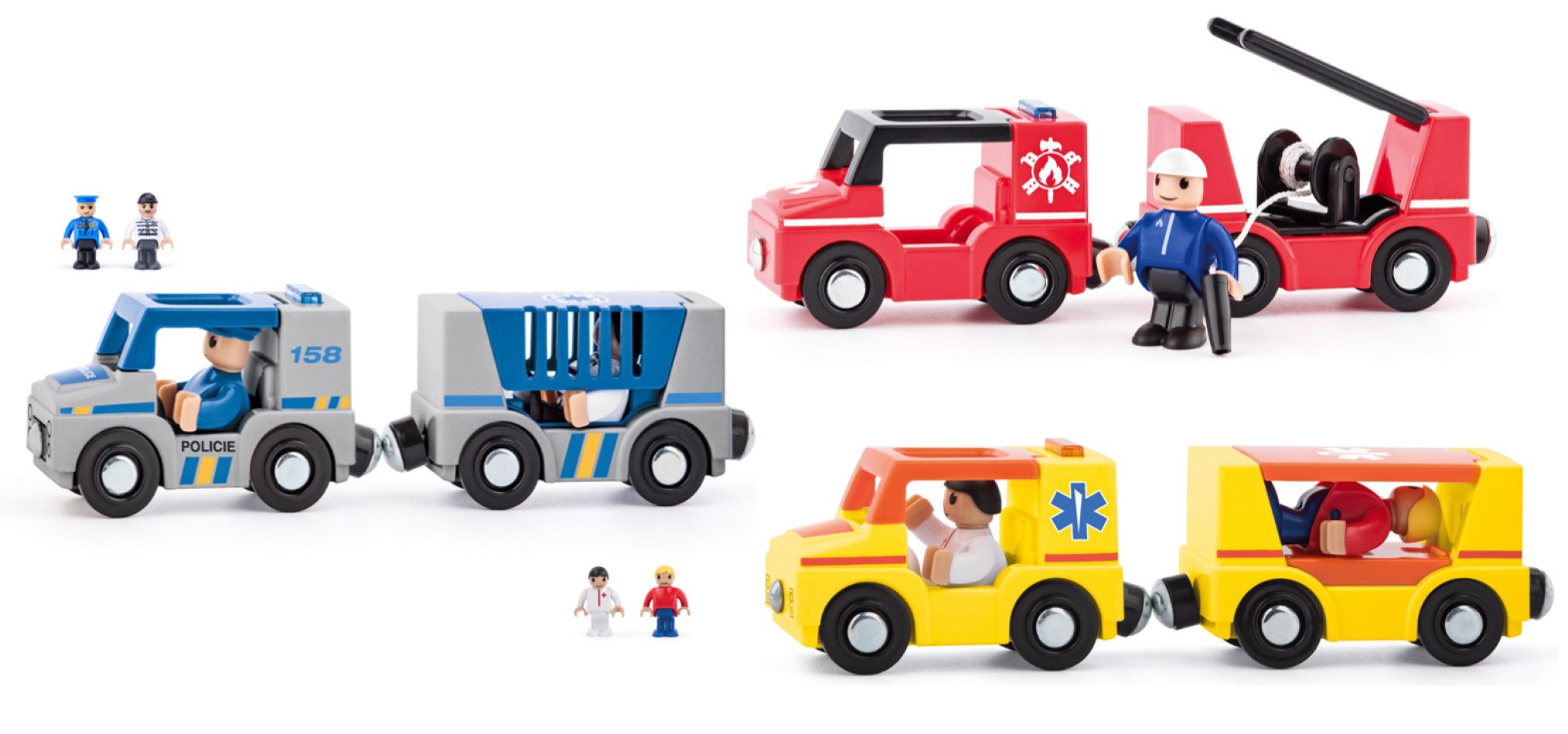 Lernspielzeug 11 tlg. Fahrzeug und Figuren Set. Feuerwehr, Polizei, Krankentransport