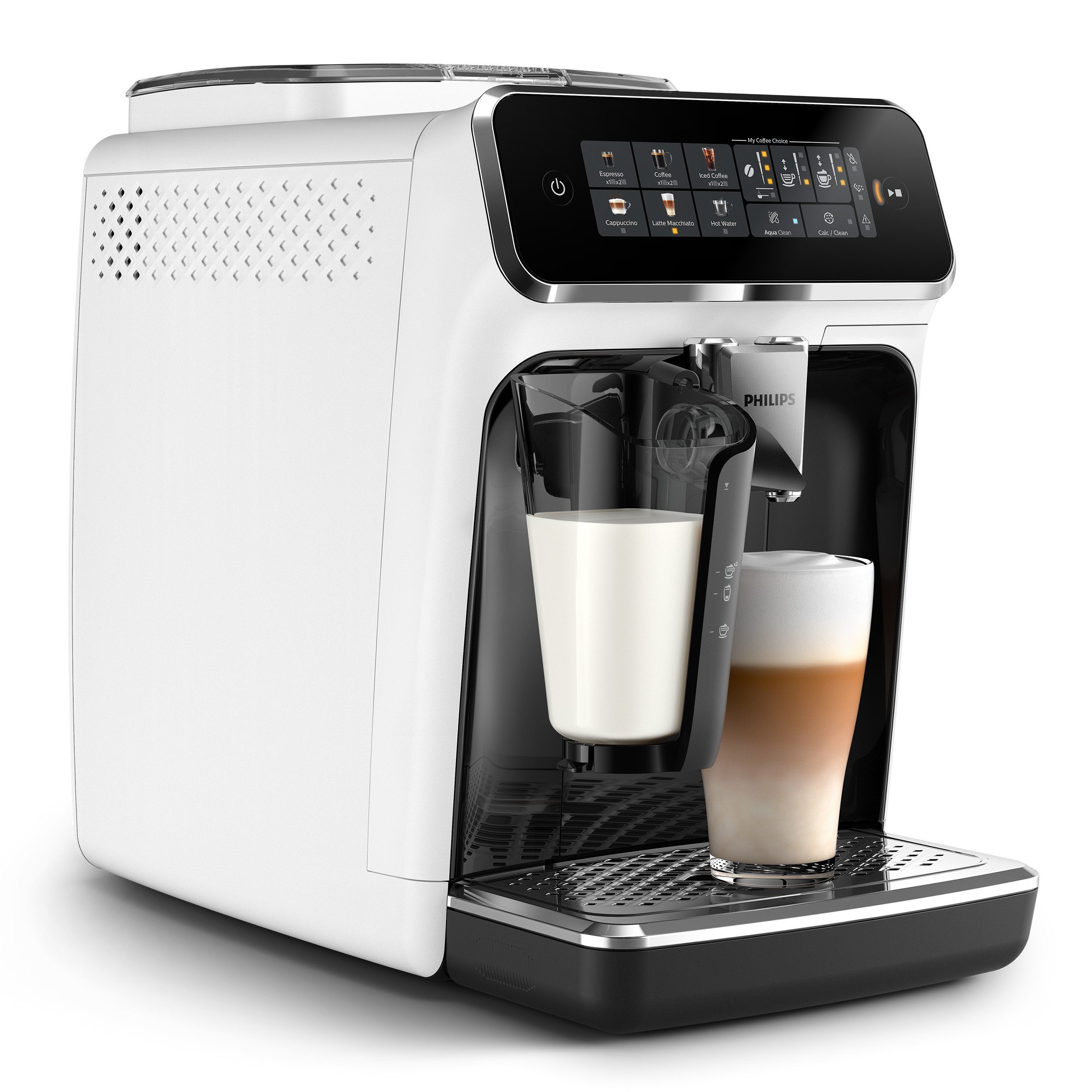Philips Kaffeevollautomat EP3343/50 3300 Series, 6 Getränke (heiß oder eisgekühlt), LatteGo-Milchsystem, SilentBrew Technologie, Weiß-Schwarz