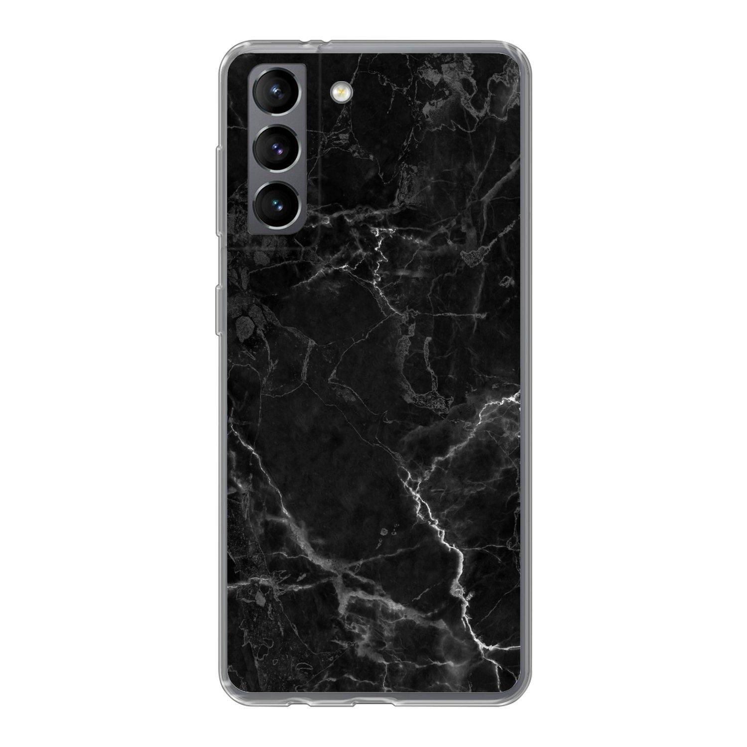 MuchoWow Handyhülle für Samsung Galaxy S21 Marmor - Schwarz - Weiß - Textur - Marmoroptik, Phone Case, Silikon, Schutzhülle Dünn