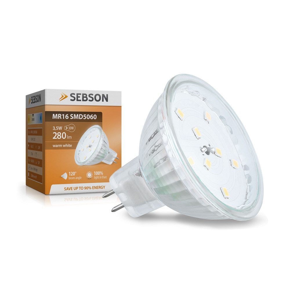 SEBSON LED-Leuchtmittel LED Lampe GU5.3 / MR16 warmweiß 3.5W 280lm 12V DC Leuchtmittel, 1 St.