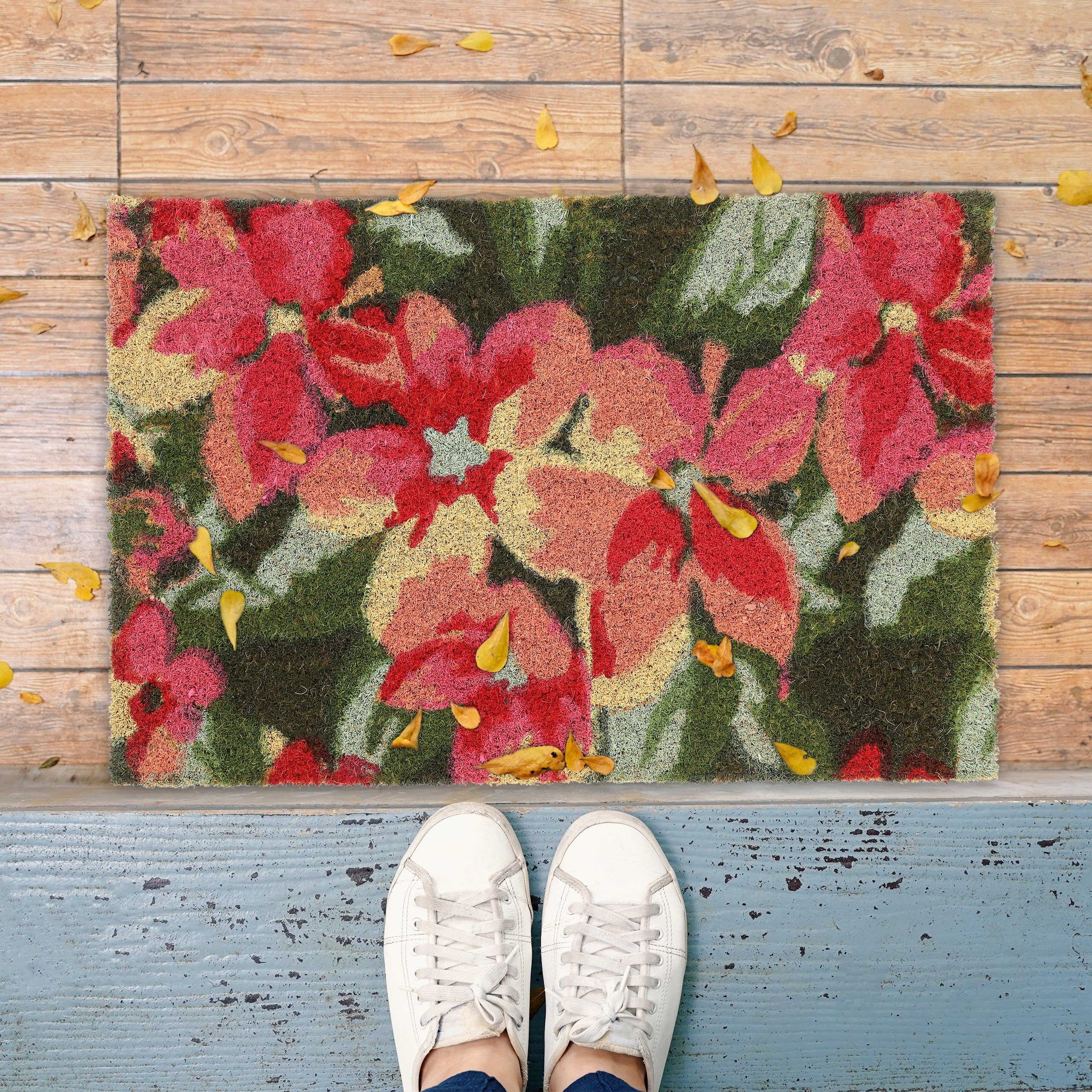 relaxdays Fußmatte Kokos Fußmatte Blüten, Höhe: günstig online kaufen