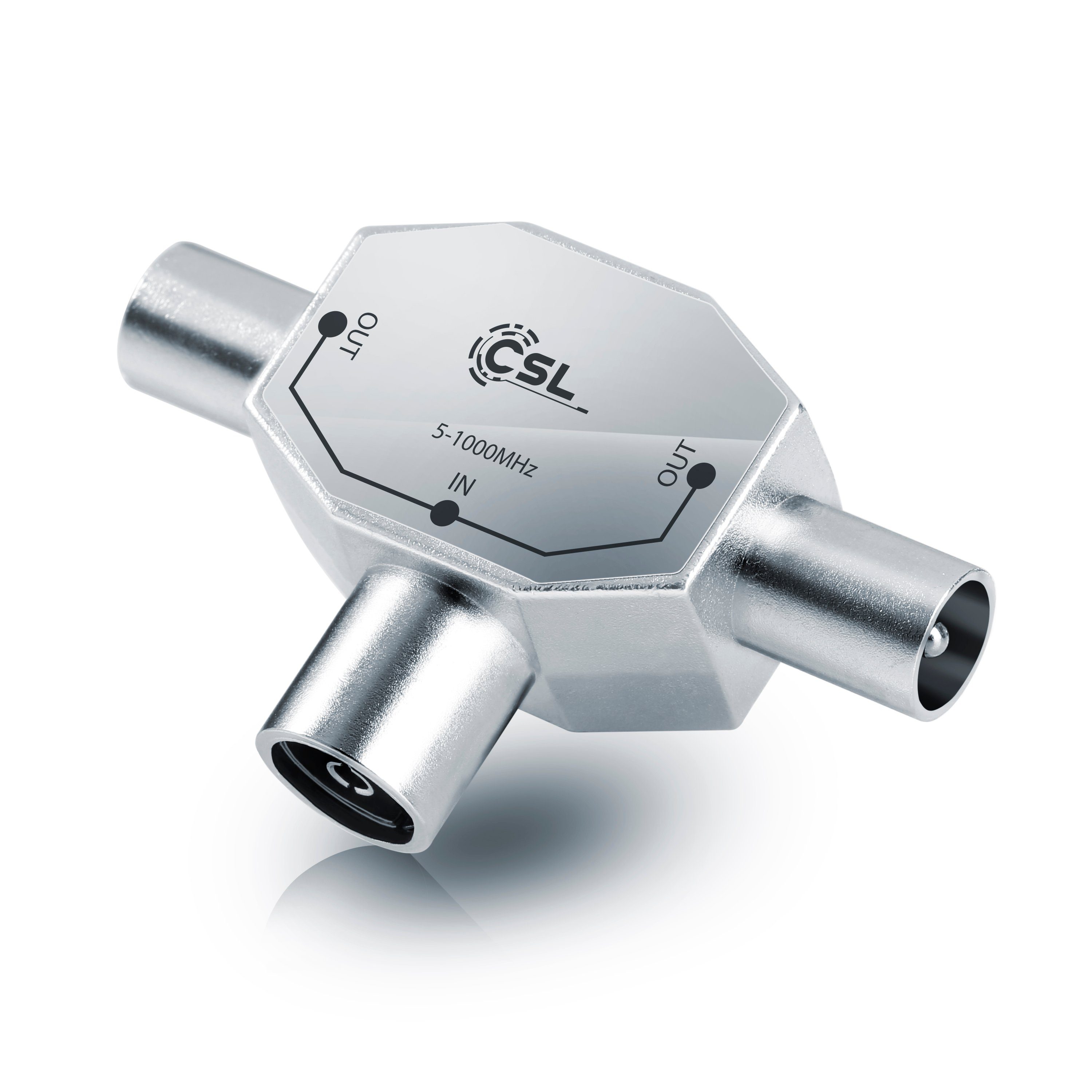 CSL TV-Adapter, 2-Wege Antennen Verteiler im robusten Vollmetallgehäuse 5 - 1000 MHz