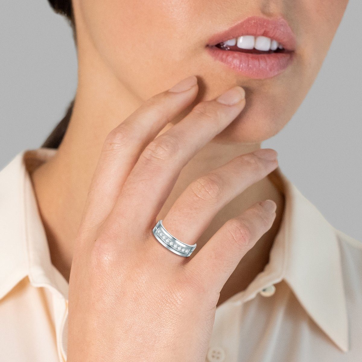 Trilani Fingerring Edelstahl, Damen für Zirkonia Bandring mit aus