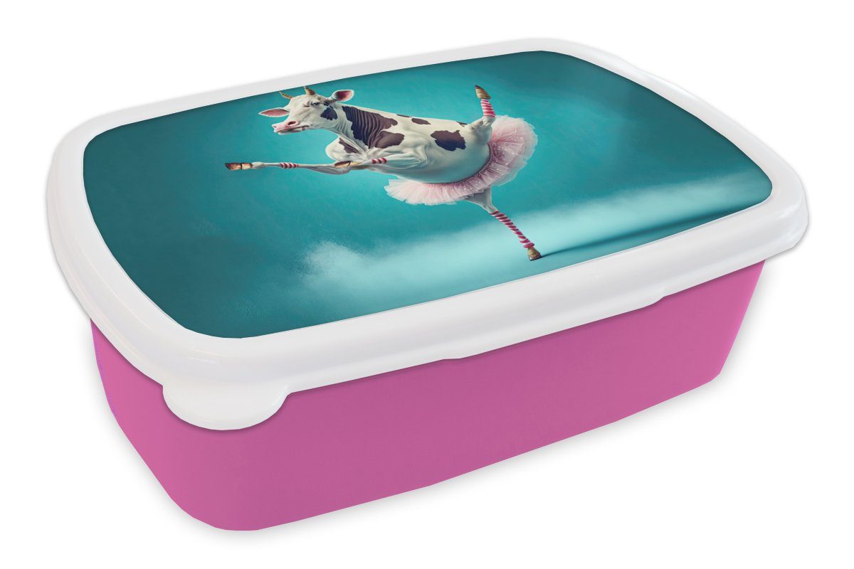 Lunchbox - Kind, Ballett Kunststoff (2-tlg), Snackbox, - Brotdose Mädchen, Kinder, Kunststoff, Tiere - Kuh Erwachsene, - für rosa Blau - Porträt Brotbox MuchoWow