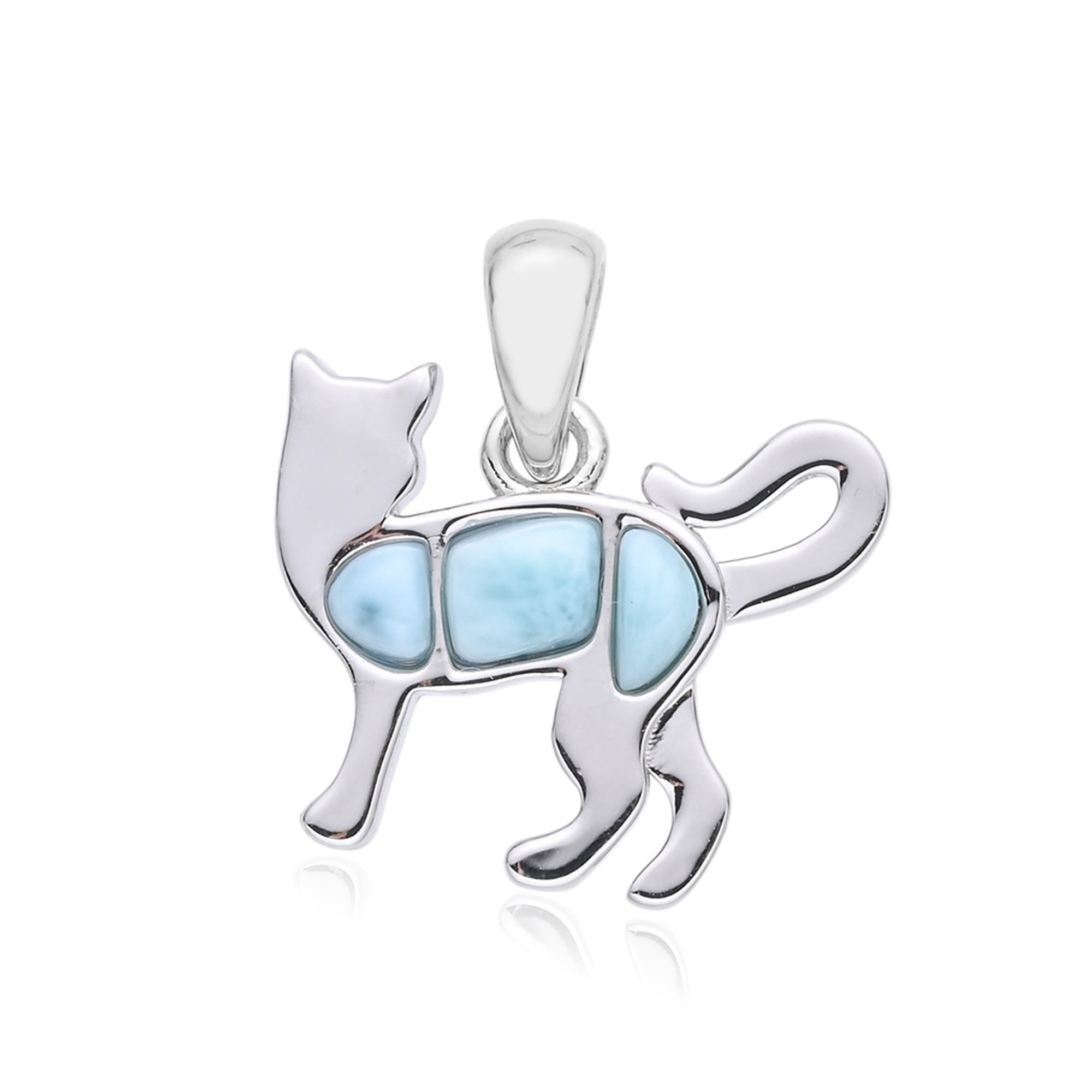 Cavill Kettenanhänger Larimar-Katzenanhänger aus Rhodium-Silber, 1 Karat (1-tlg)