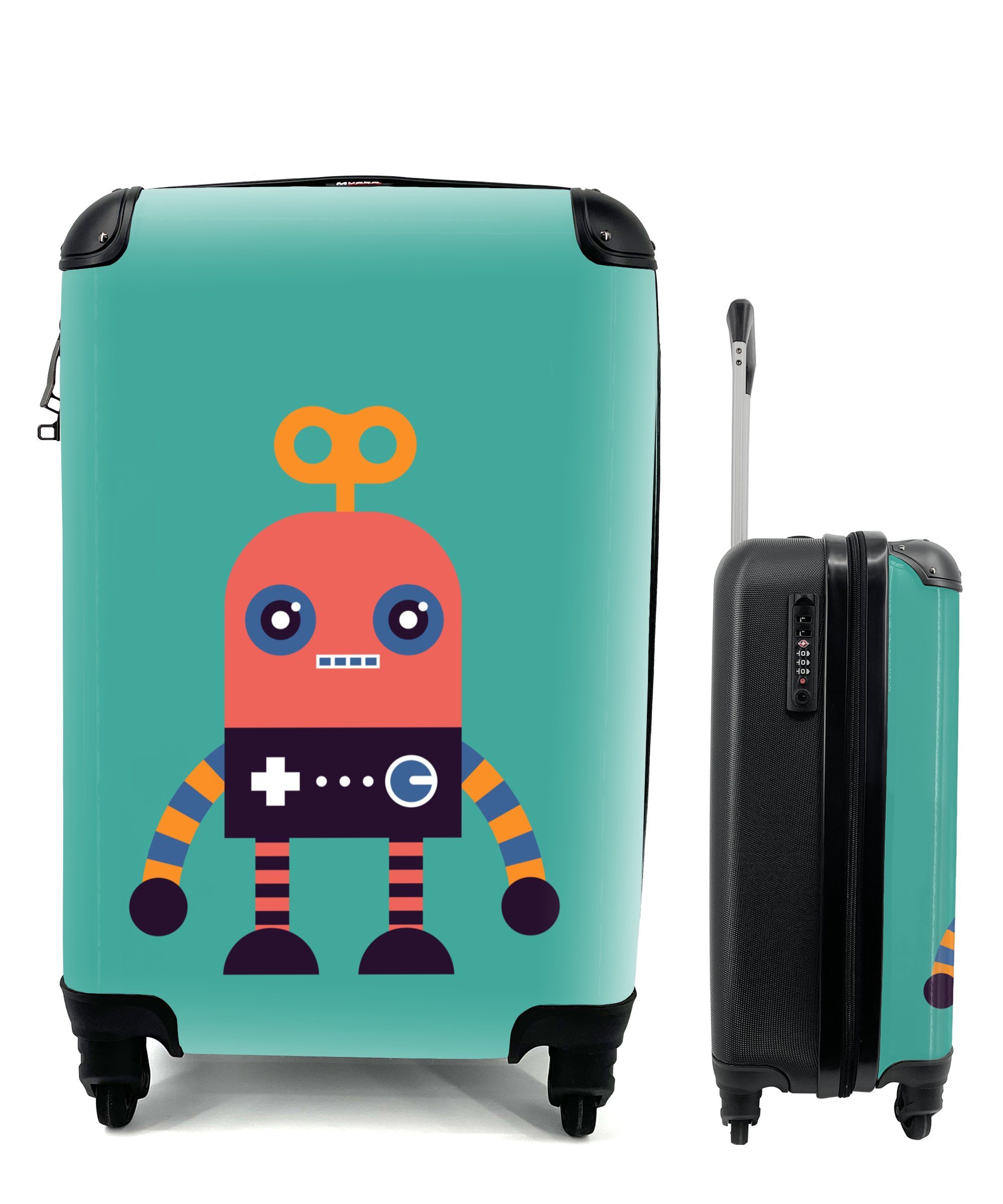 - Reisetasche Rosa Jungen - für Handgepäckkoffer Trolley, 4 Spielzeug Rollen, Handgepäck - Roboter Reisekoffer - Gesicht rollen, - Kinder, Ferien, mit MuchoWow