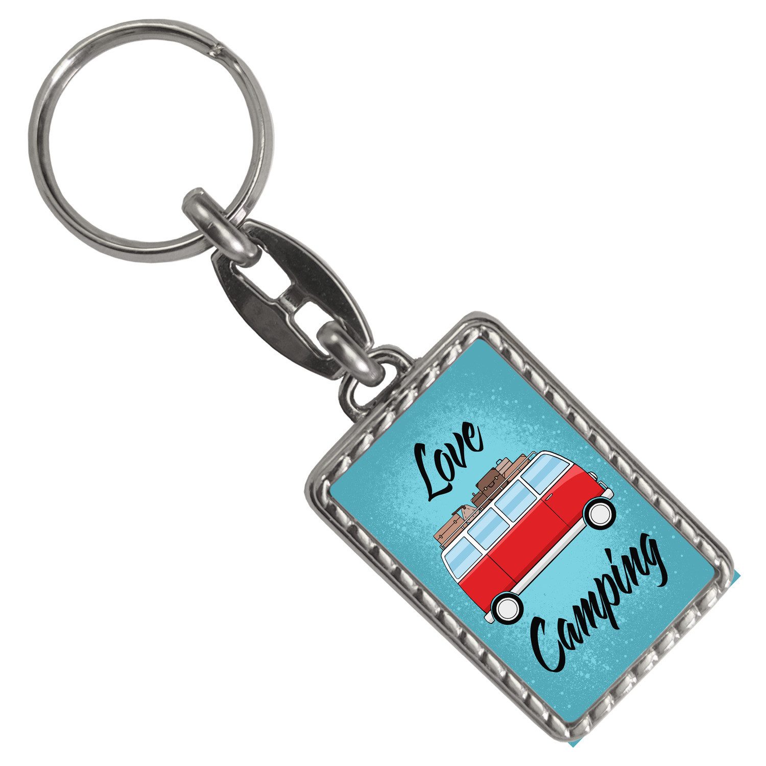 Schlüsselanhänger Love Camping Schlüsselanhänger mit Bordüre mit Campingbus