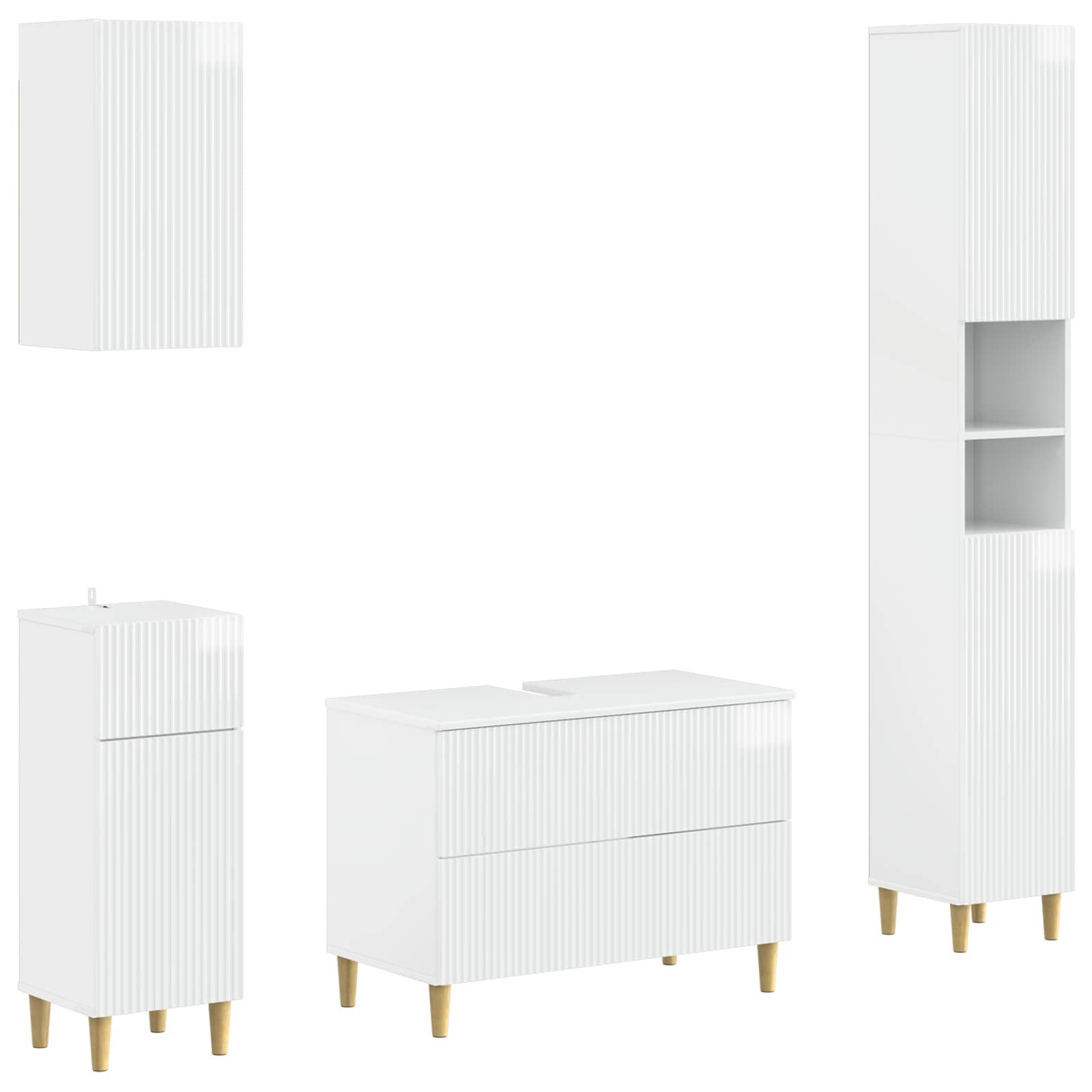 vidaXL Gartenlounge-Set 4-teiliges Badezimmer-Schrank-Set ARNHEM Hochglanz Weiß
