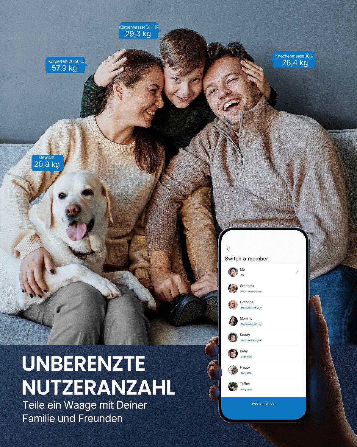 RENPHO Körper-Analyse-Waage Elis 1C Smart Body Scale A033, Smarte Körperanalysewaage mit 13 essentiellen Körpermessungen