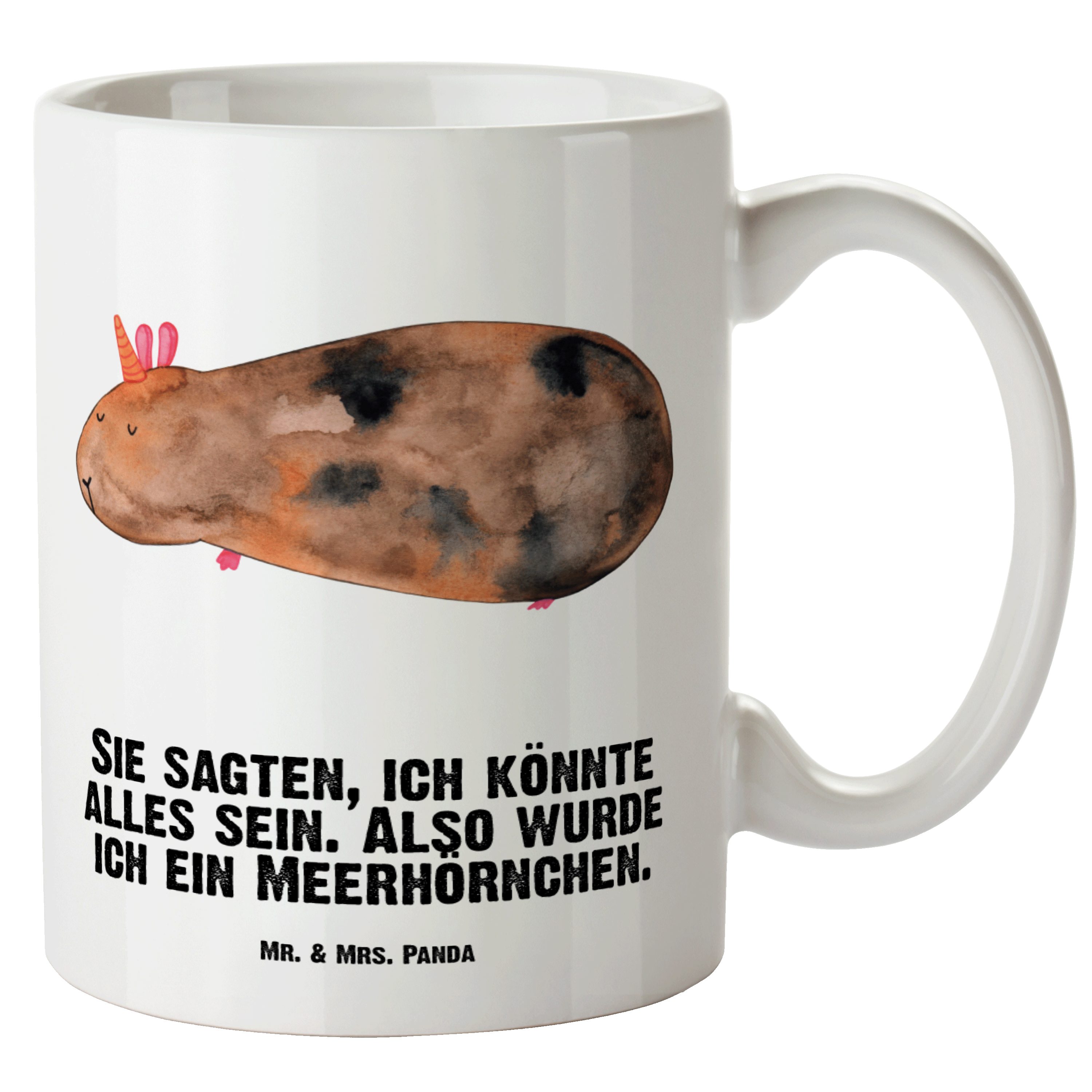 Mr. & Mrs. Panda Tasse Meerhörnchen - Weiß - Geschenk, Einhörner, XL Becher, Einhorn, Groß, XL Tasse Keramik