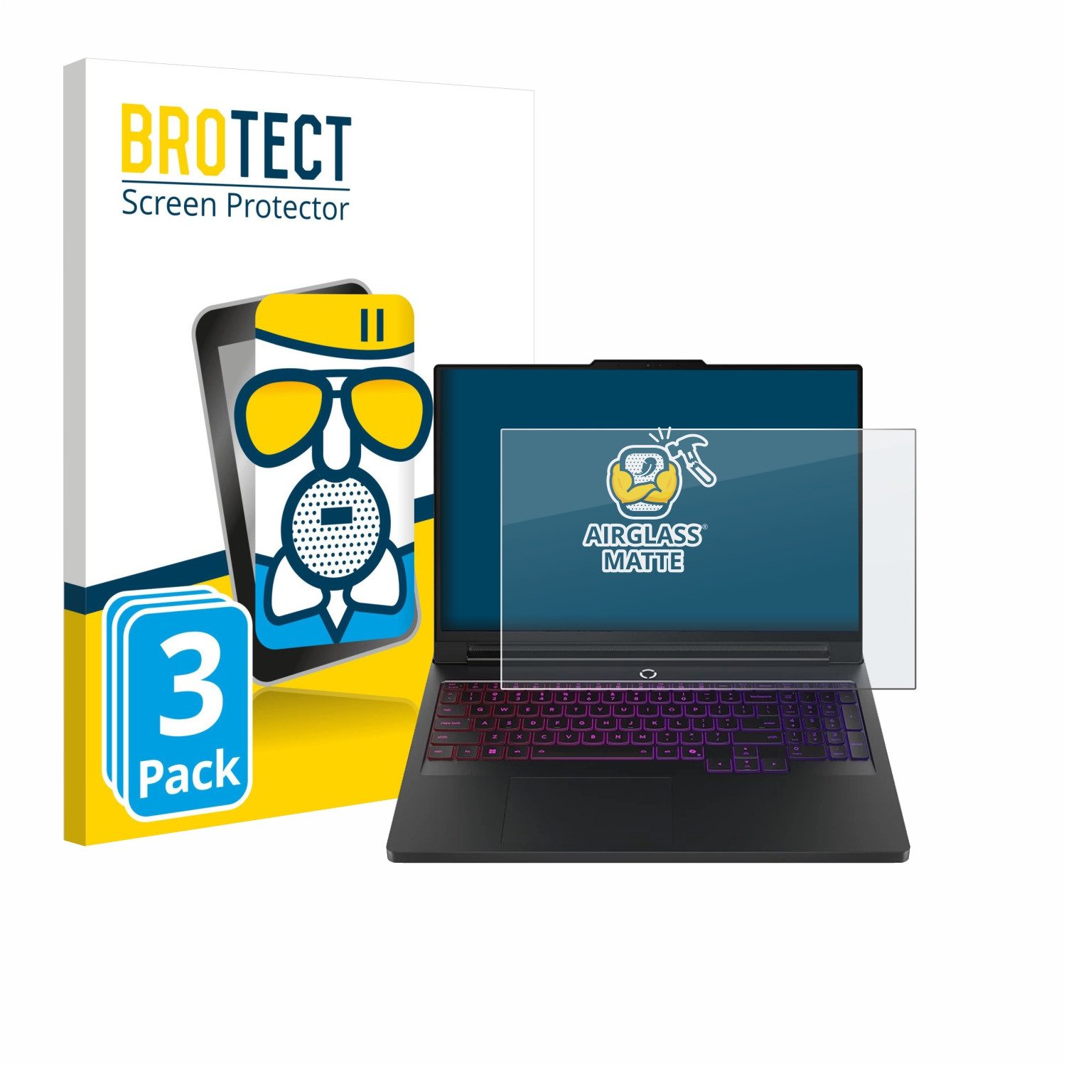 BROTECT Displayschutzglas Folie für Lenovo Legion Pro 7 Gen 10 16", 3 Stück, Schutzfolie Glas Panzer Display Schutz matt