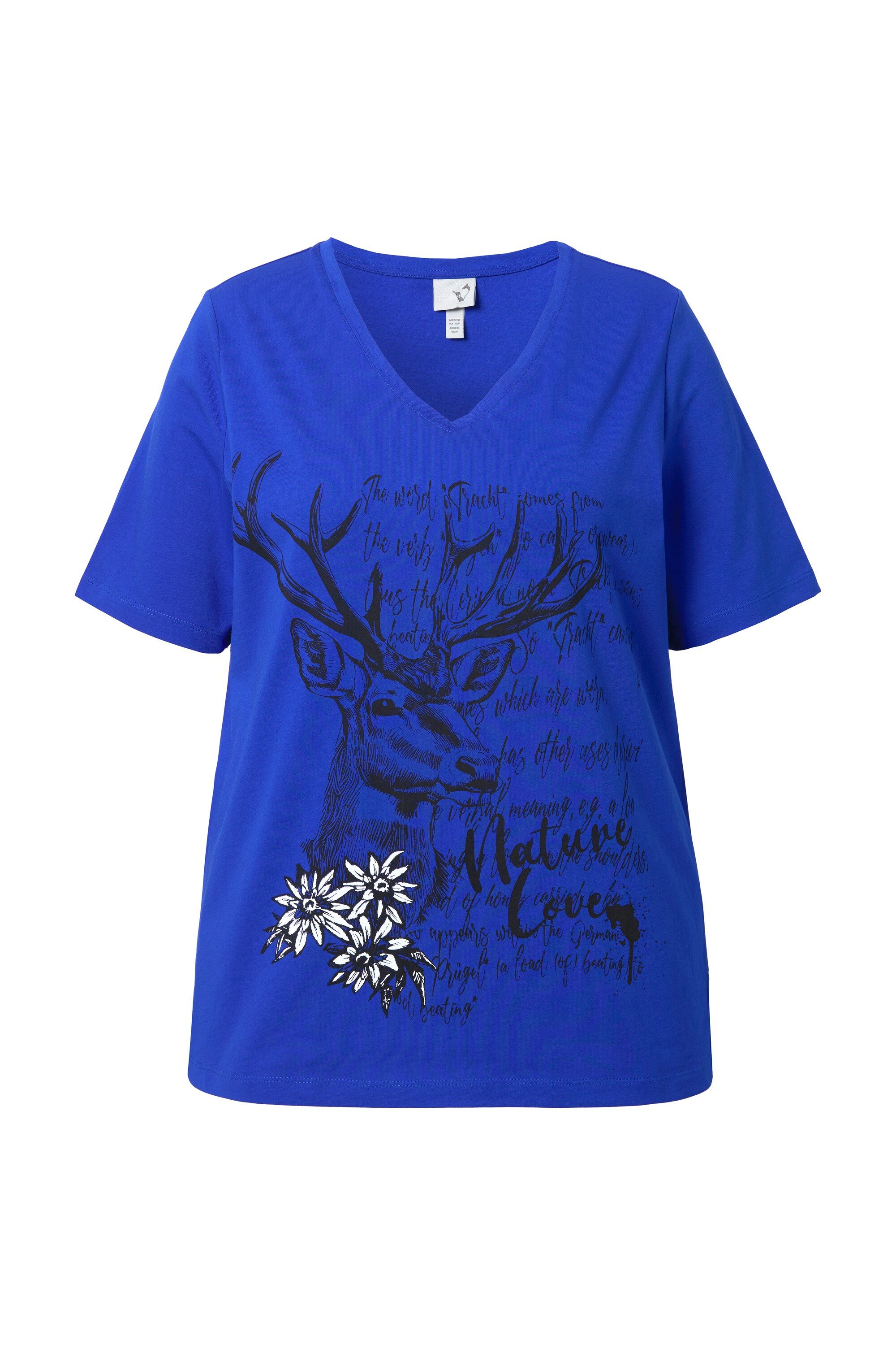 Ulla Popken T-Shirt T-Shirt Trachtenmotiv Classic V-Ausschnitt Halbarm