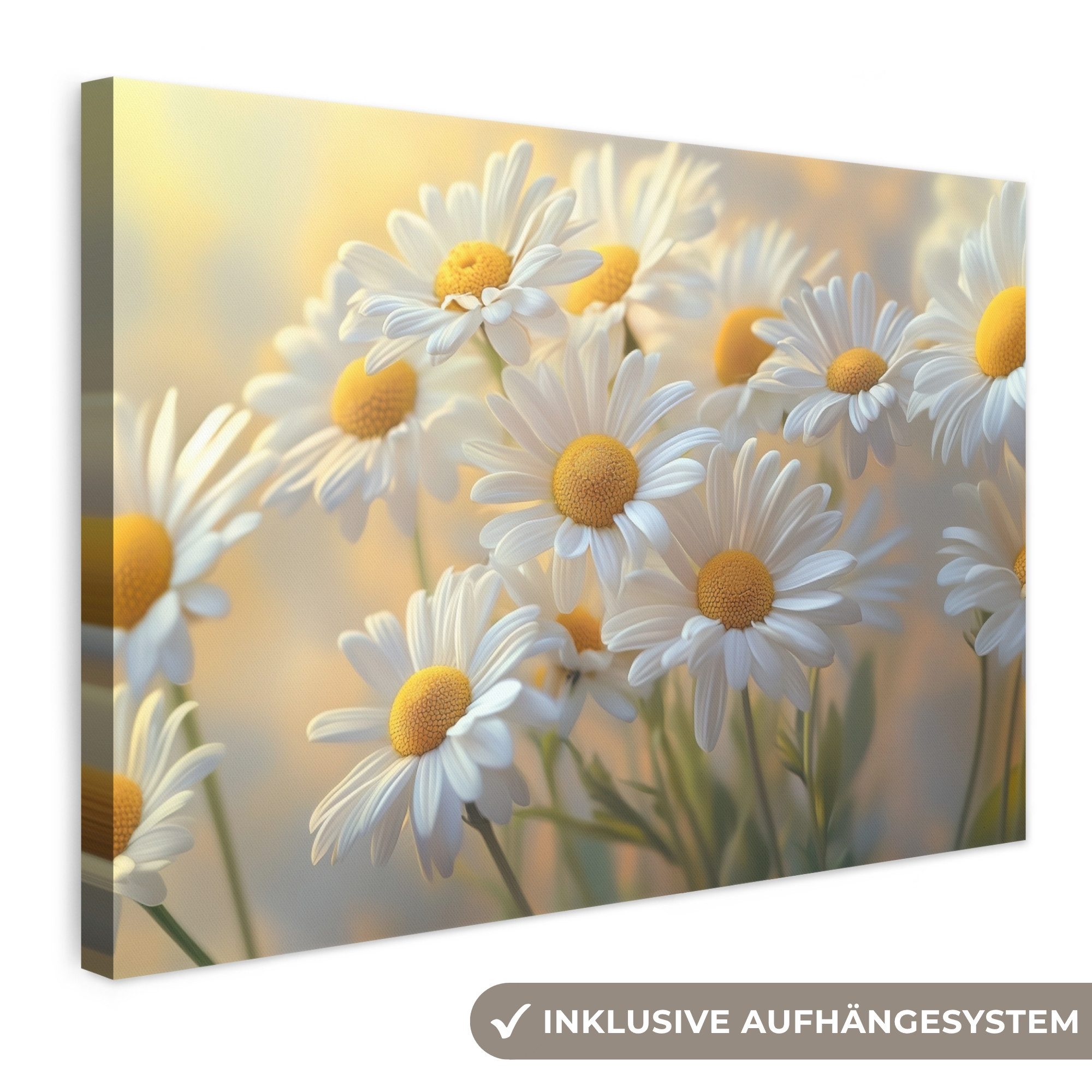 OneMillionCanvasses® Leinwandbild Gänseblümchen - Weiß - Sonnenlicht, Fotodruck (1 St), Leinwand Bilder Klein, Wand Dekoration Aesthetic 30x20 cm