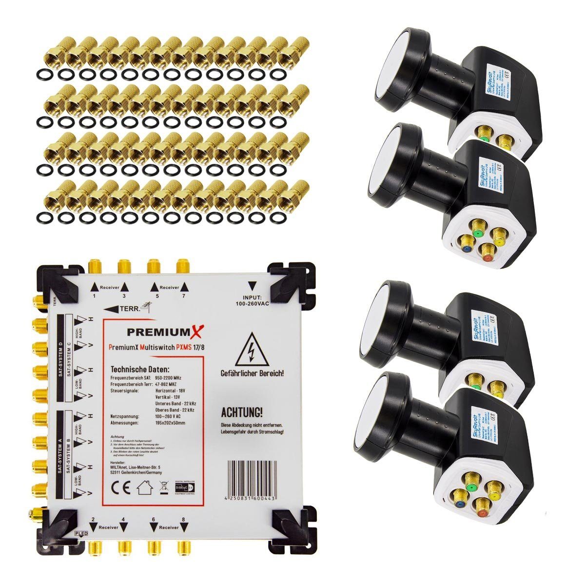 SAT-Multischalter Multischalter Set 17/8 Multiswitch SAT 4x Quattro LNB 48x F-Stecker