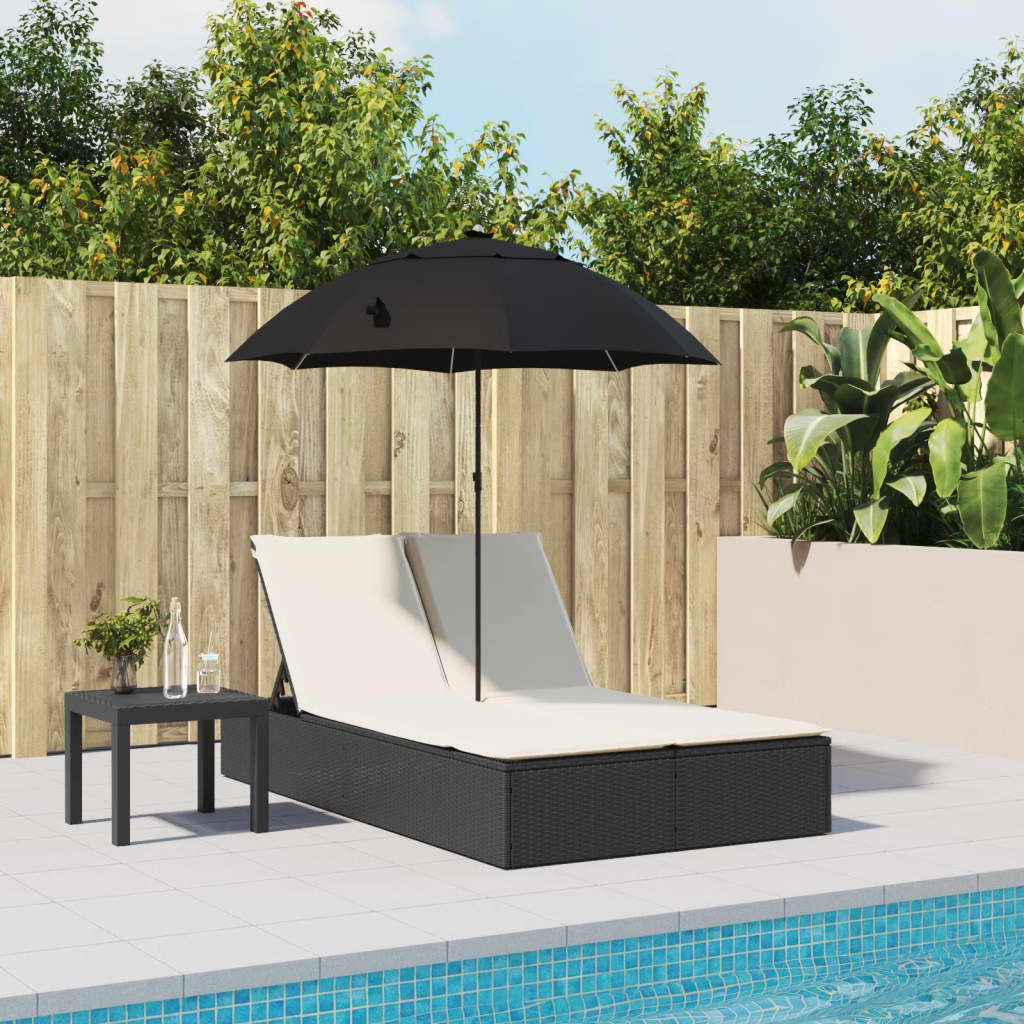 vidaXL Gartenliege Doppel-Sonnenliege mit Kissen&Sonnenschirm Schwarz günstig online kaufen