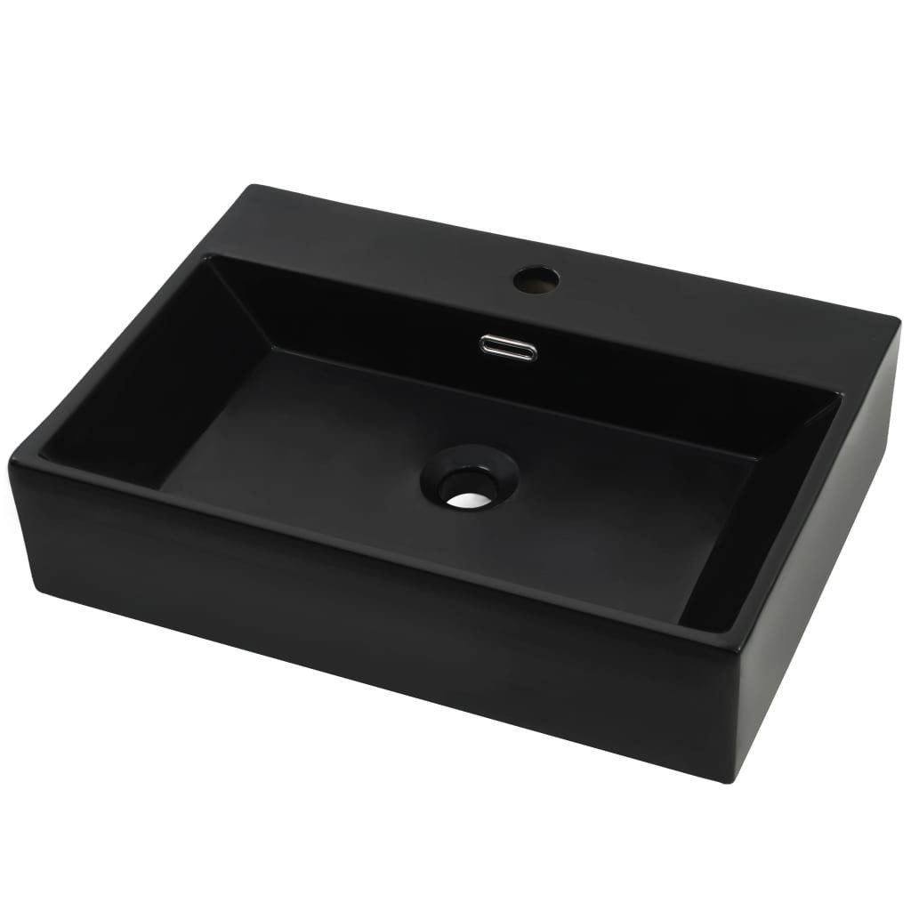 vidaXL Waschbecken Waschbecken mit Hahnloch Keramik Schwarz 76 x 42,5 x 14,5 cm