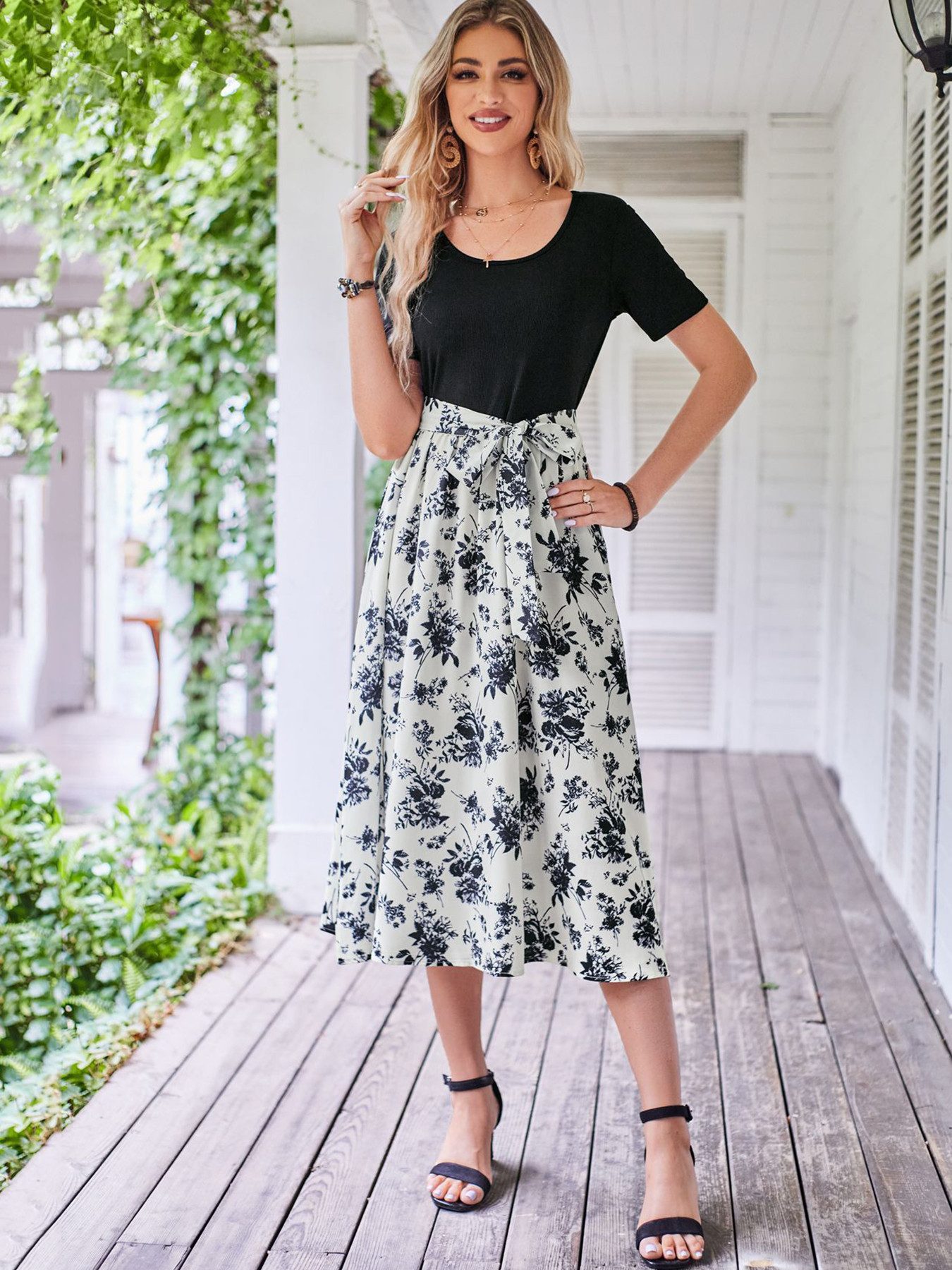 DEBAIJIA Dirndl Damen Röcke Sommer Floral Gedruckt Elegant Lässiger