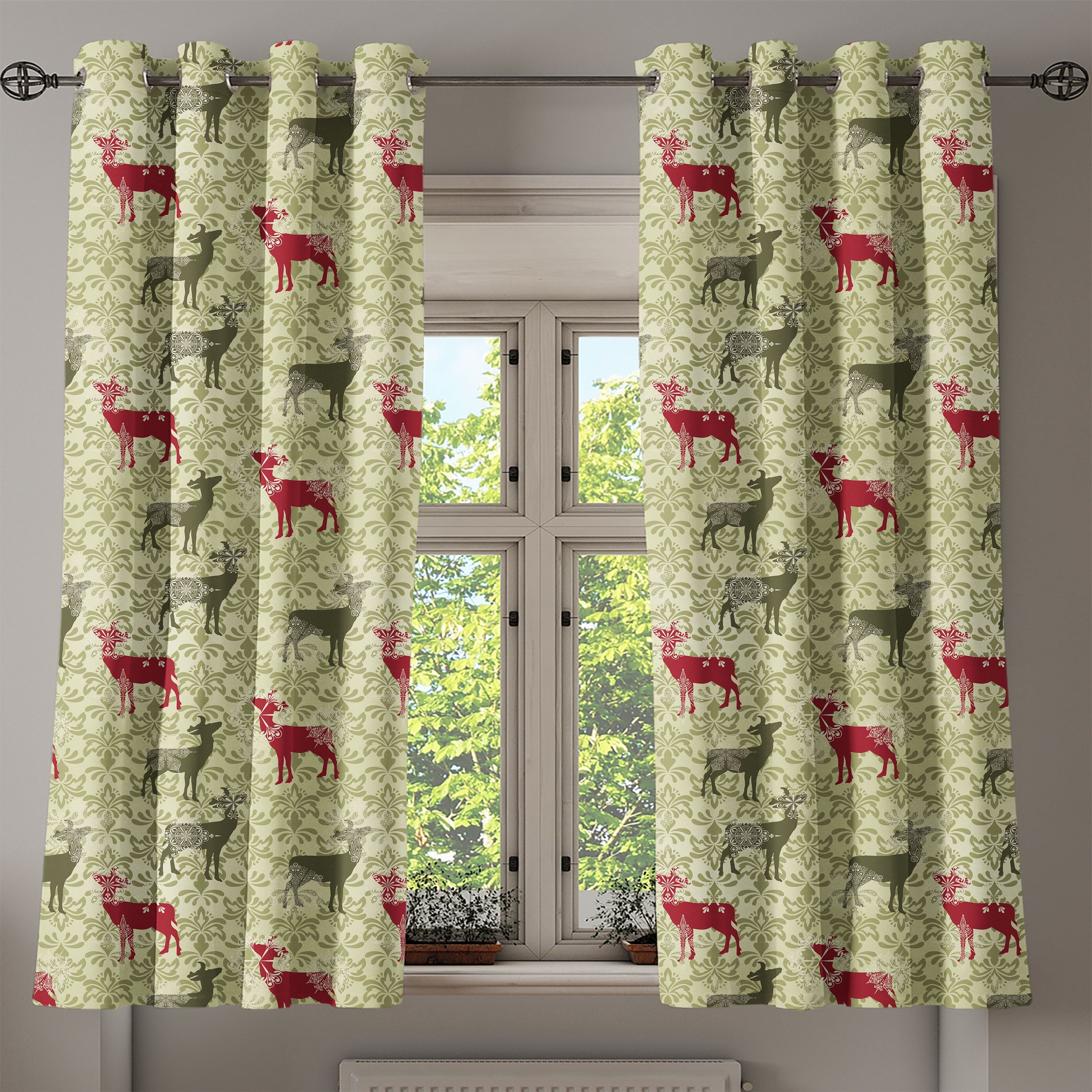 Gardine Wohnzimmer, Schlafzimmer Hirsch Abakuhaus, für 2-Panel-Fenstervorhänge Dekorative Damast-Muster