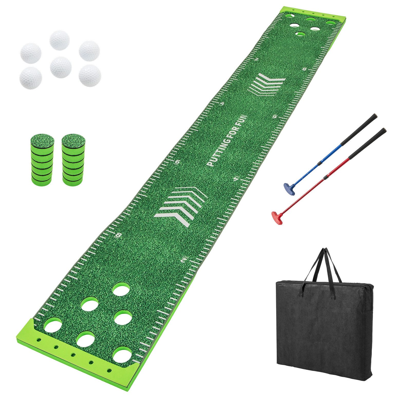 COSTWAY Puttingmatte, Golf Pong Spielset, 332 cm Golf Abschlagmatte