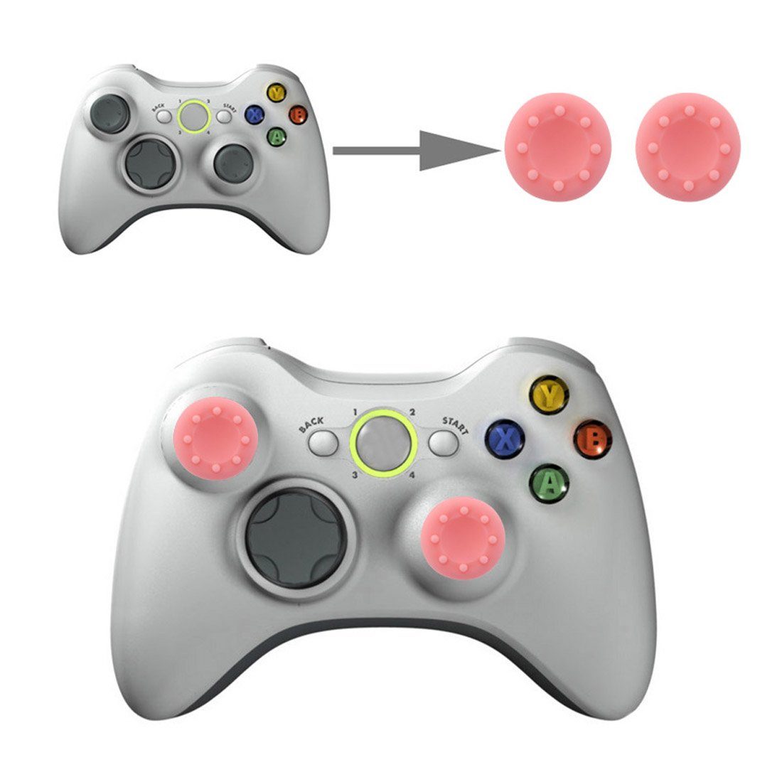 wortek Thumb Grips Контроллеры Aufsätze, 2er Set Gaming-Controller (2er Set, genoppte Silikonkappen Grip Cap Joystick Schutz Aufsatz Silikon Kappen)