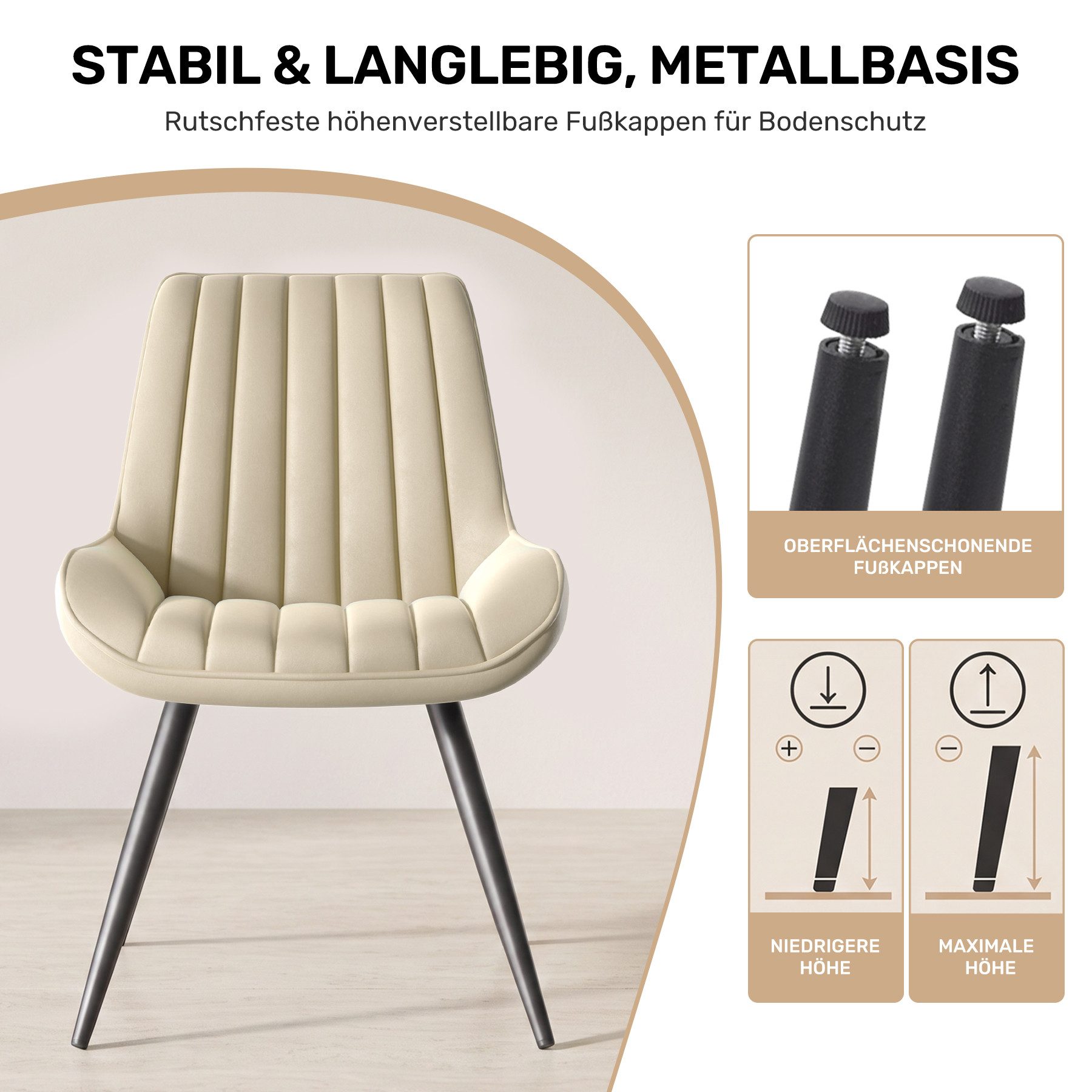 HawthyHome Esszimmerstuhl bequeme Polsterstühle Küchenstuhl (2 St), mit Rückenlehne Metallbeine, 2er Set – Bild 5 von 5