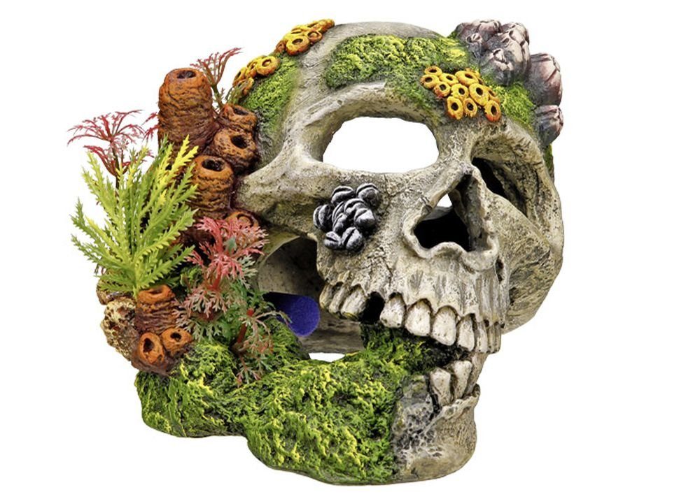 Aquariendeko Aqua Ornaments "TOTENKOPF" mit Pflanzen