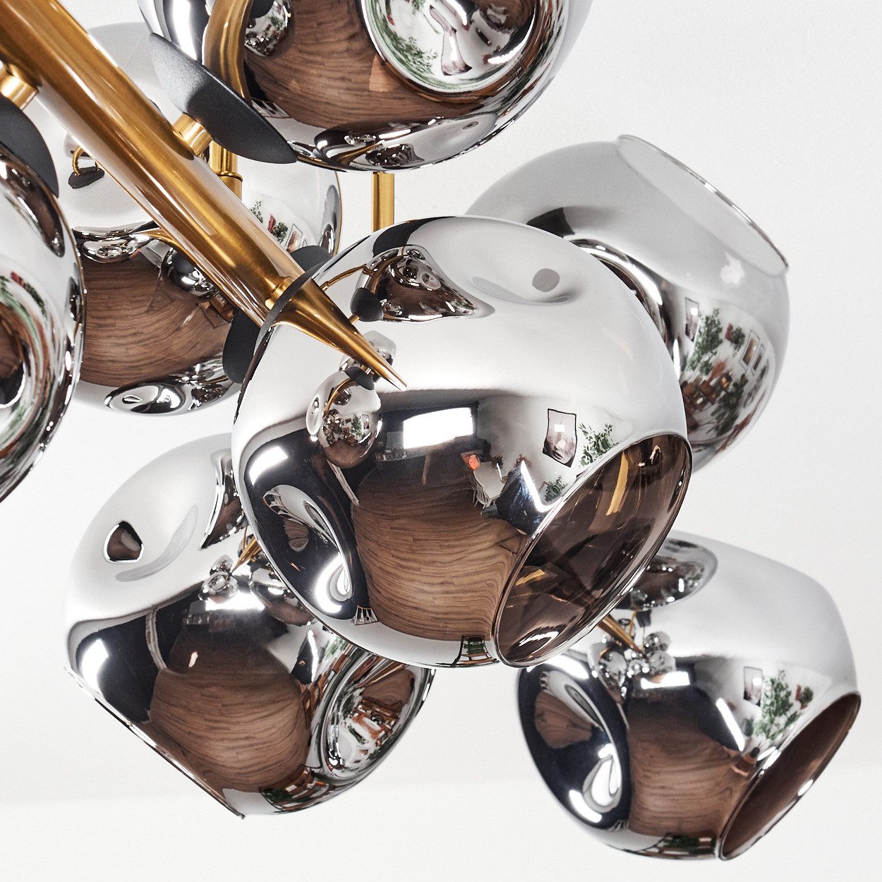 hofstein Deckenleuchte Deckenlampe aus Metall/Glas in Schwarz/Gold-/Chrom-/Rauchfarben, ohne Leuchtmittel, Deckenleuchte im Retro/Vintage-Design (Schirme Ø 15 cm), 8 x E14