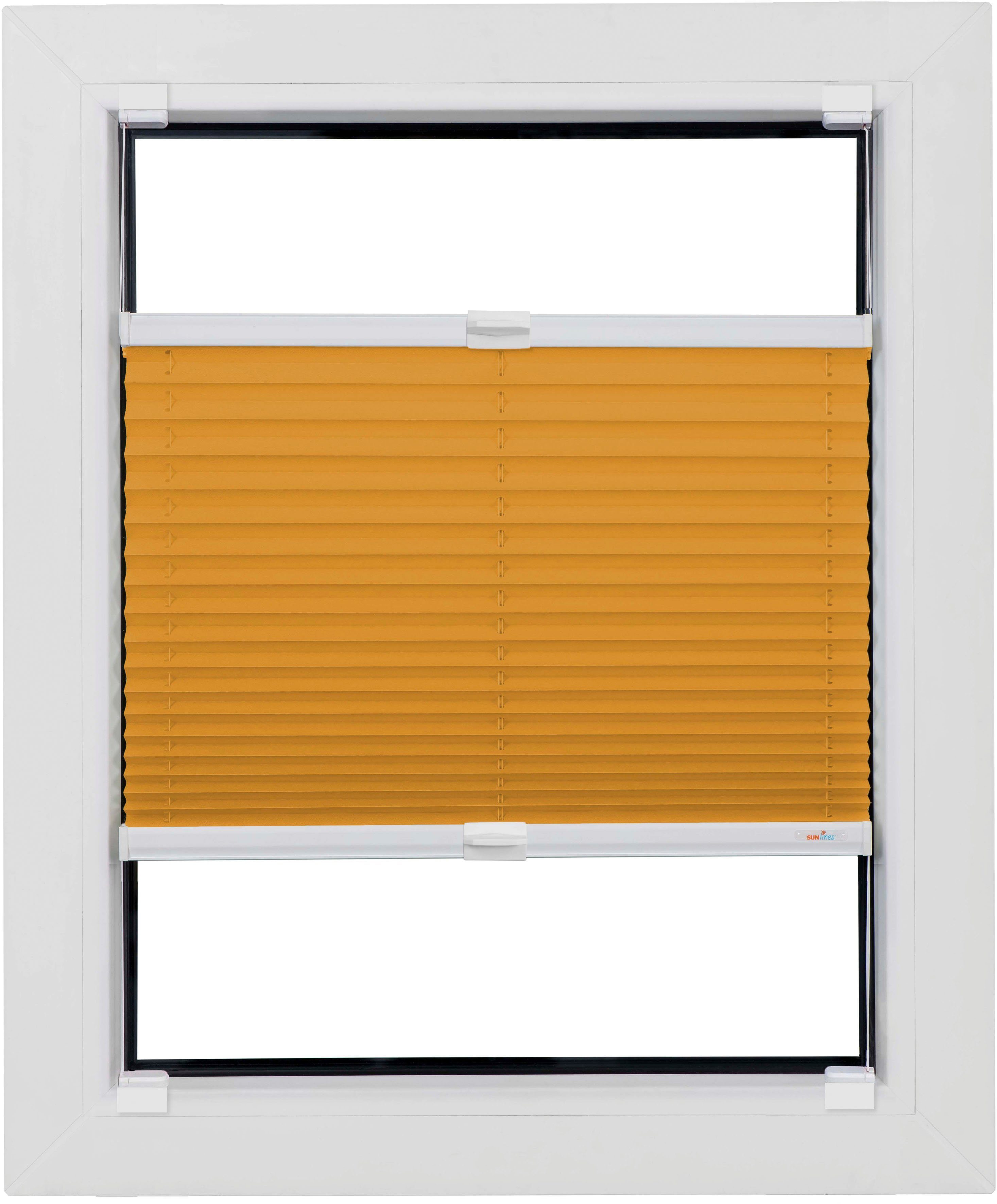 Klebe-Plissee One Size orange ohne Style sunlines, Haftfix, Plain, verspannt, Bohren, blickdicht, 130cm Höhe