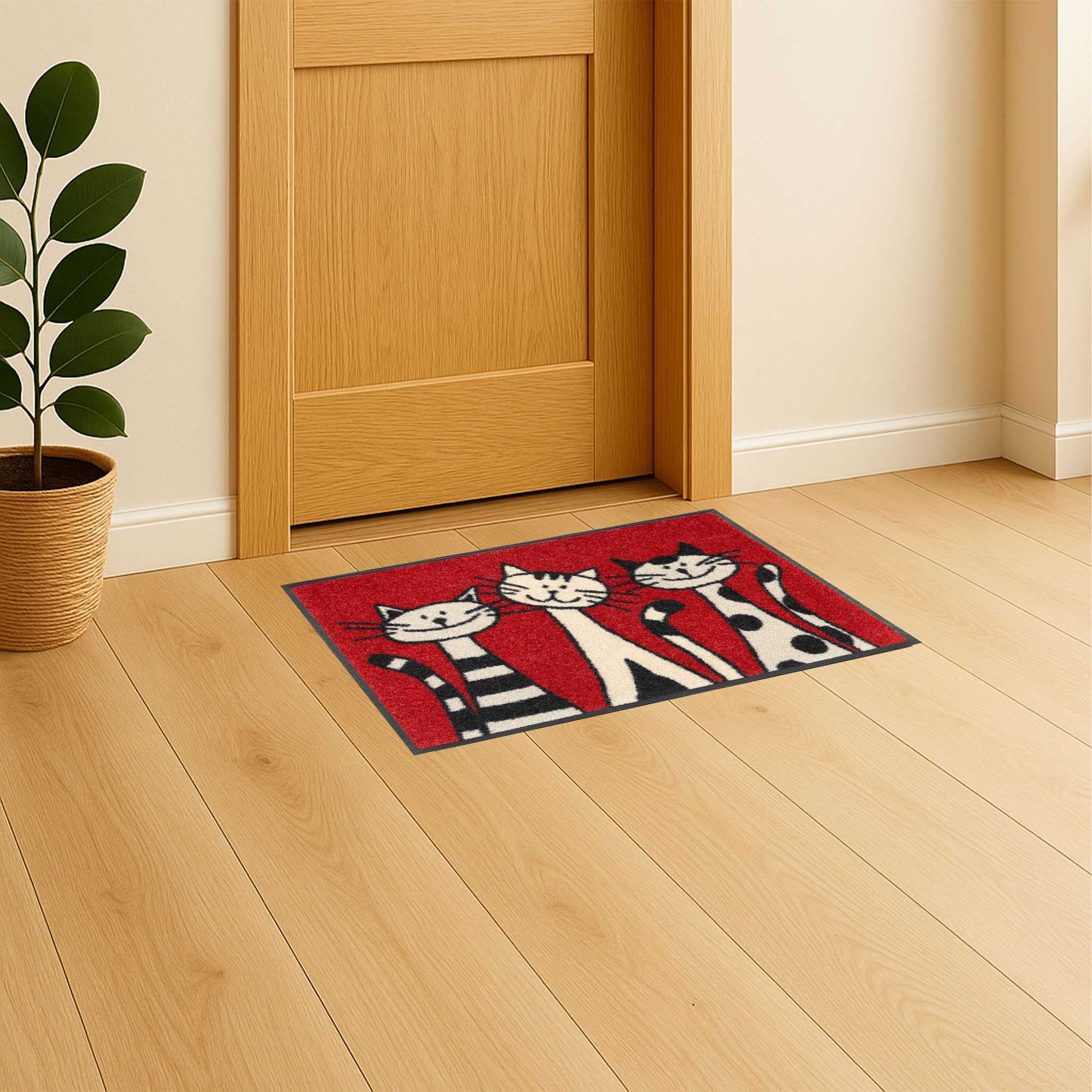 Floornovo Fußmatte Floornovo Schmutzfangmatte Dreikatzen waschbare Fussmatte, rechteckig, rutschfest