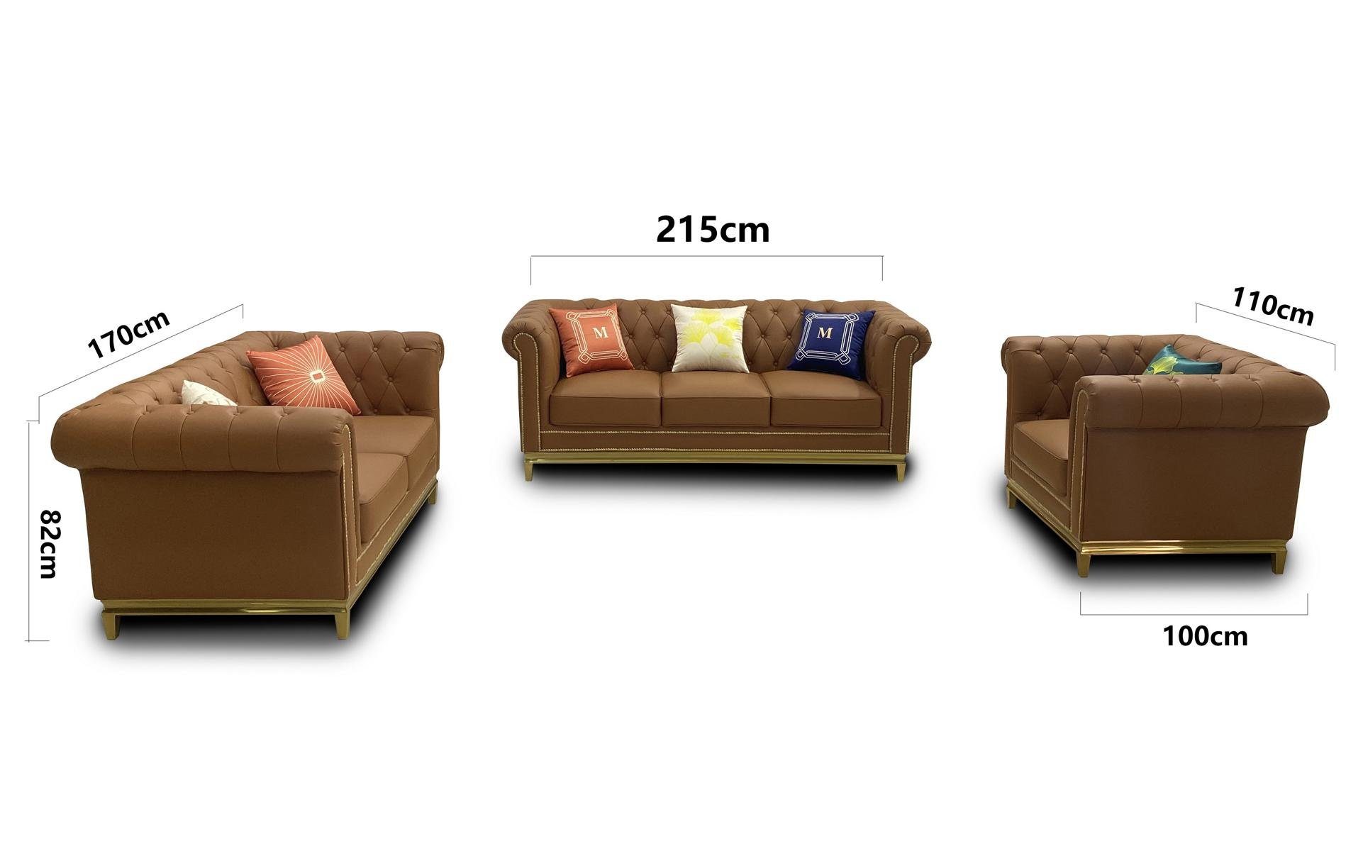 JVmoebel Sofa Luxuriöse Chesterfield Couchgarnitur 3+2+1 Sitzer Braun Neu, Made in Europe Beige