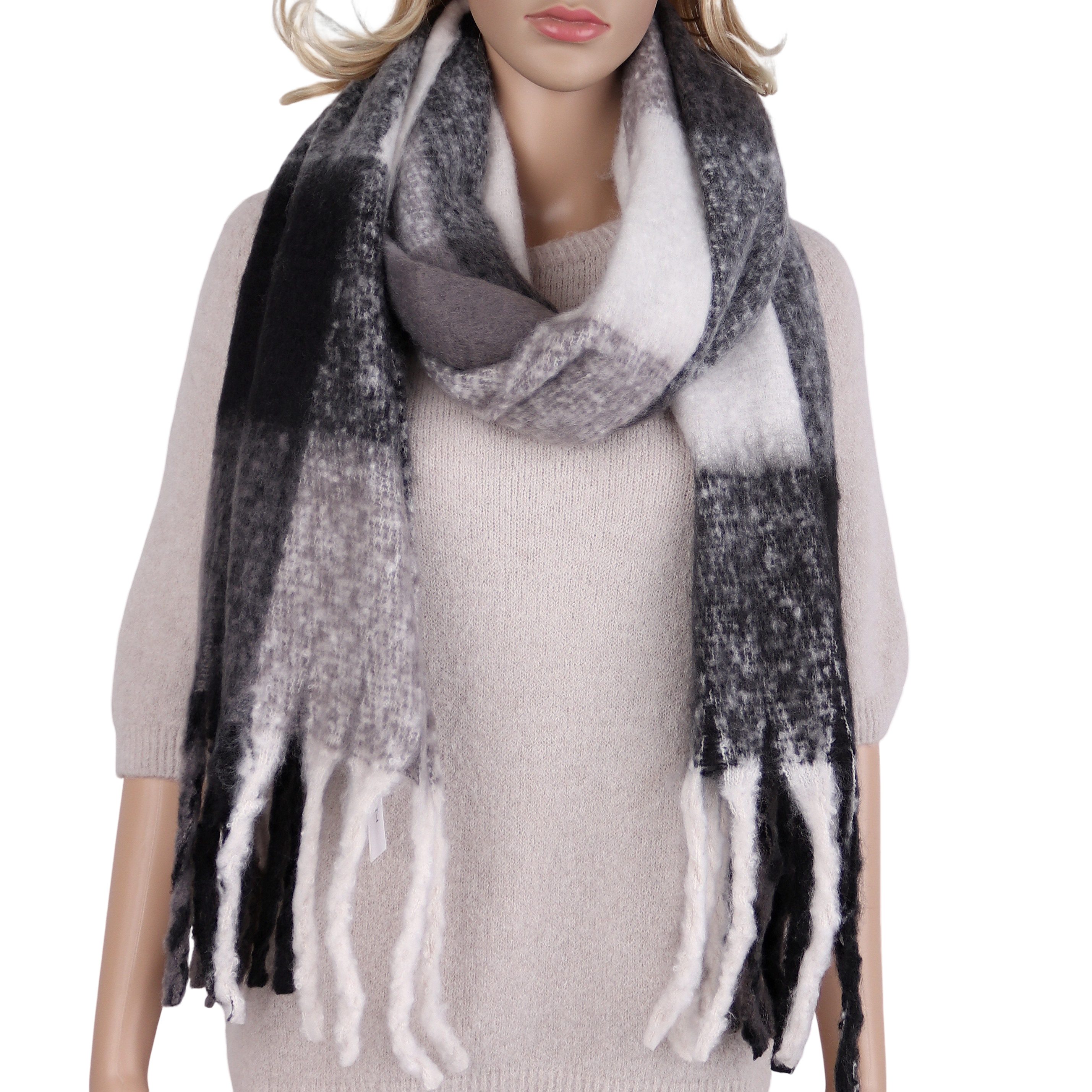 MIRROSI Modeschal weicher und warmer Schal Karomuster mit Fransen, 70x180cm, (angesagtes Karo Kariert Muster; ca.220 Gramm, Neue Kollektion Herbst/Winter 2025), Damen Halstuch ideal für Herbst und Winter