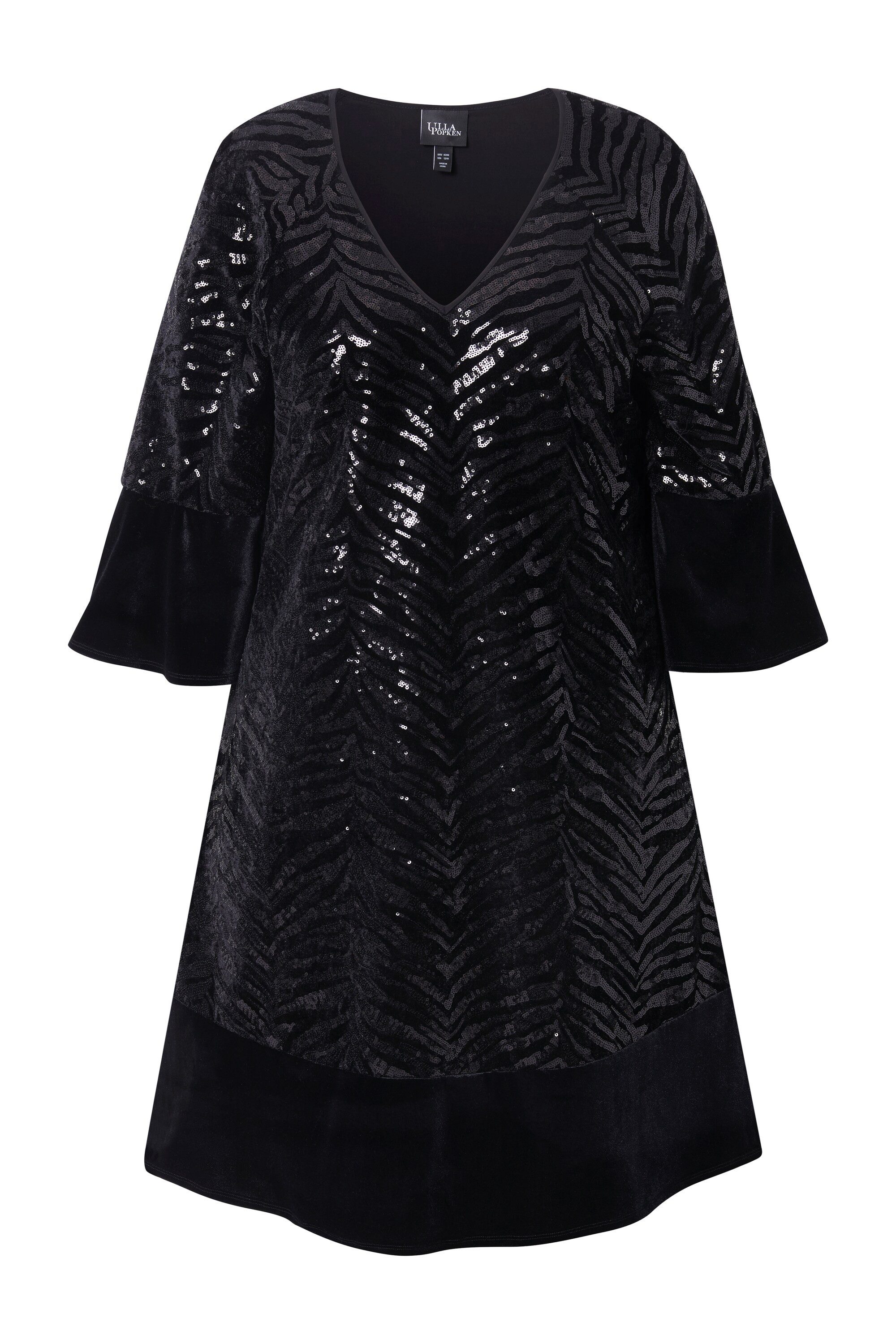 Ulla Popken Cocktailkleid Samtkleid Pailletten A-Linie V-Ausschnitt 3/4-Arm günstig online kaufen
