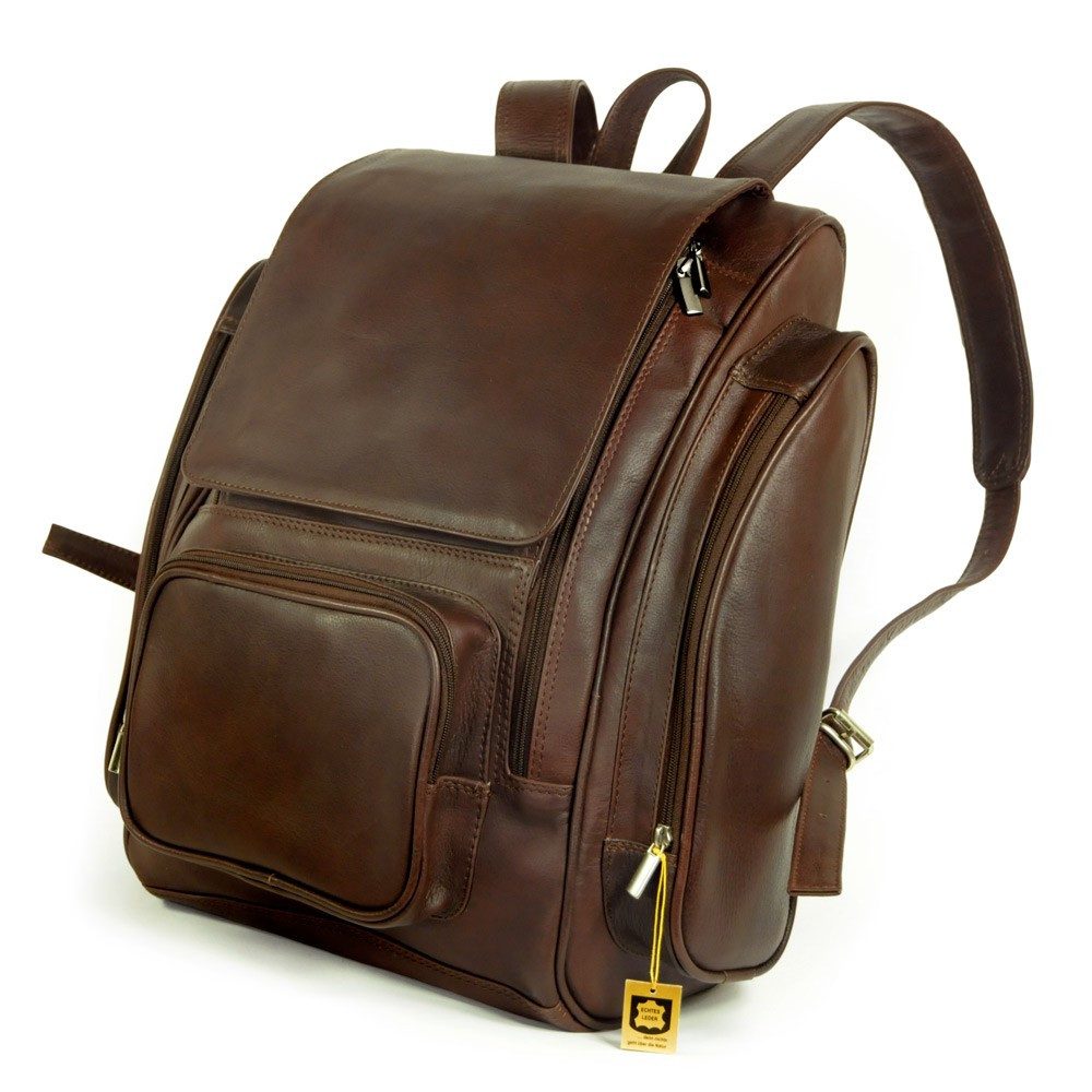Notebookrucksack Großer Lederrucksack / Laptop-Rucksack Gr. XL, Braun, Jahn-Tasche 709