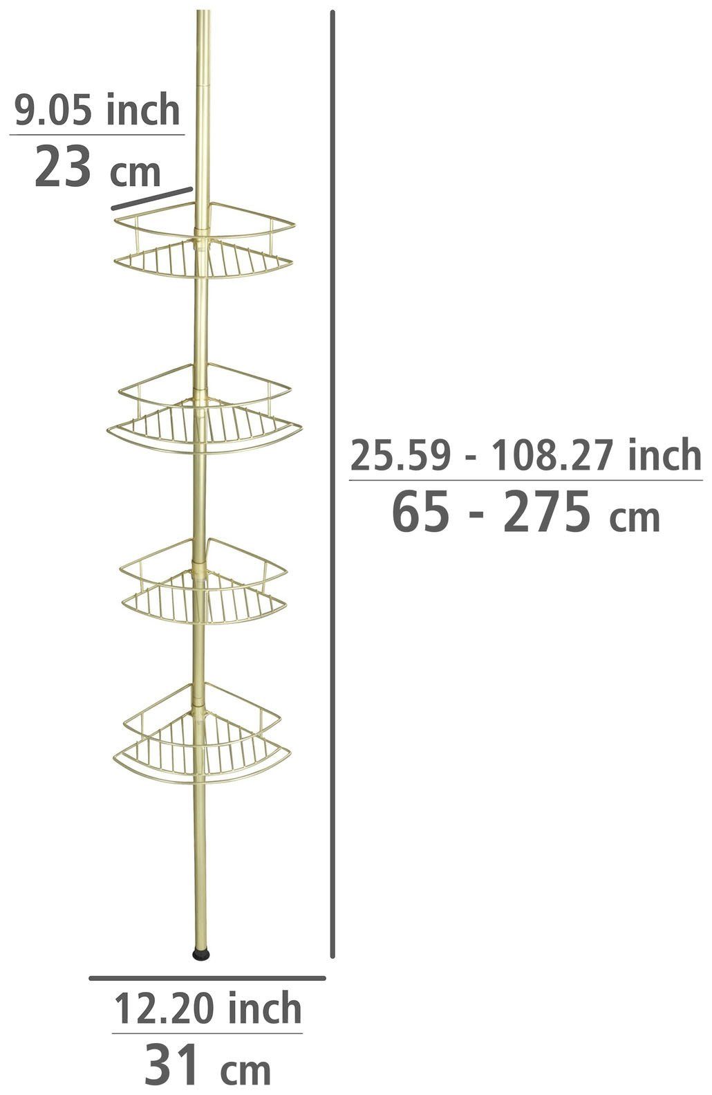 4 cm Teleskopregal mit Dolcedo, Eckregal höhenverstellbar Ablagen, 65-275 WENKO