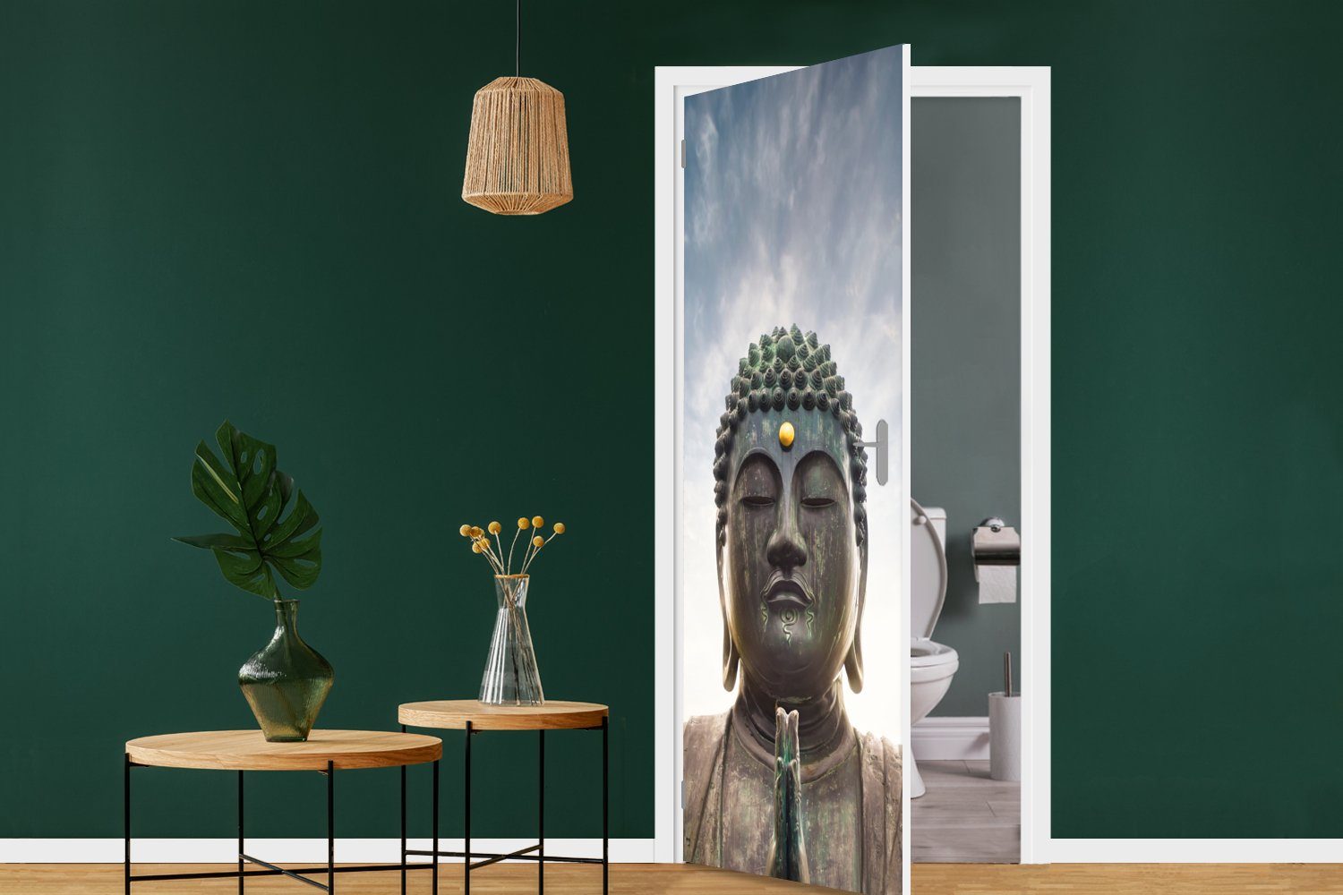 MuchoWow Türtapete Buddha-Kopf - Buddha Fototapete 75x205 Matt, Luft cm (1 - - Spirituell Tür, - bedruckt, für Meditation, St), Türaufkleber