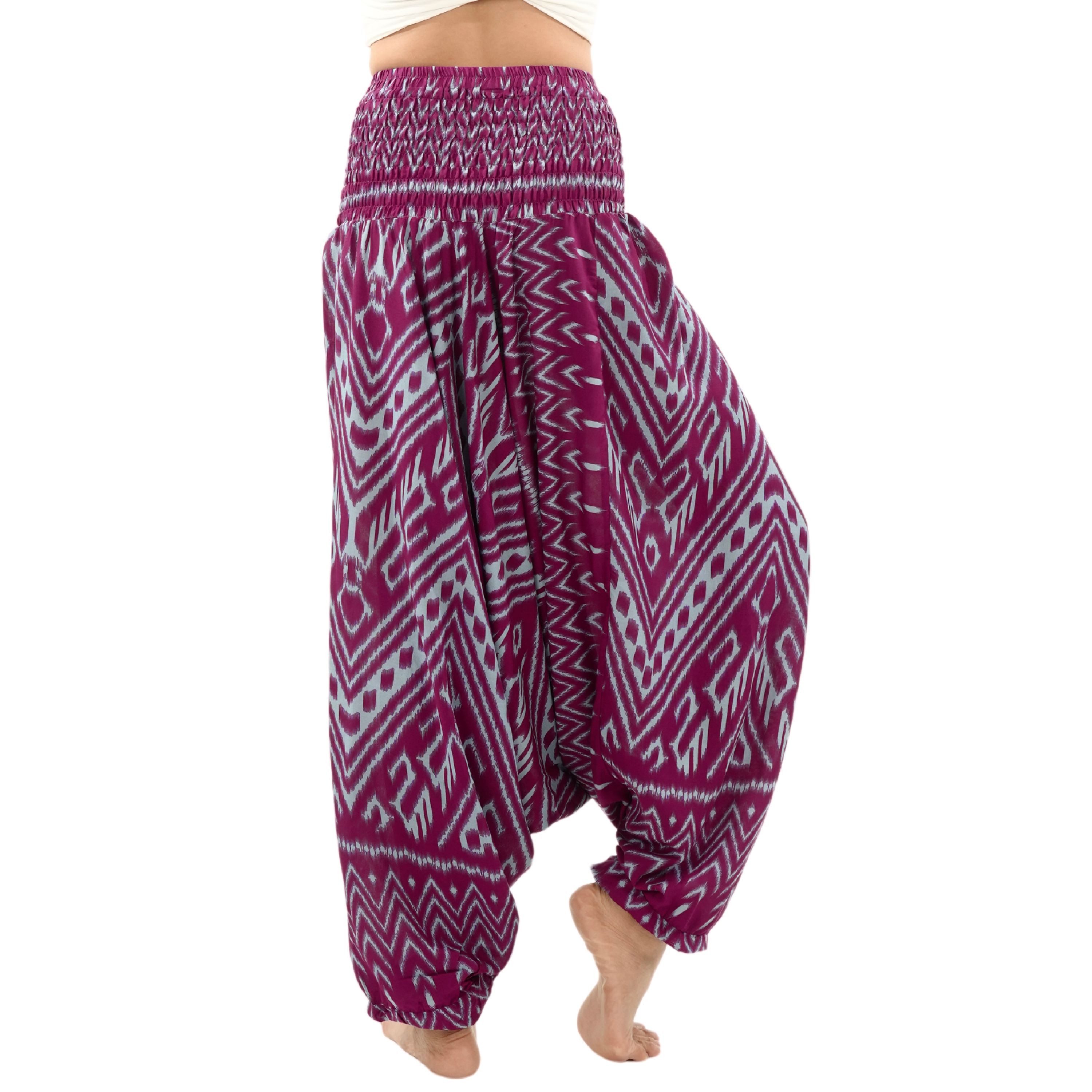 PANASIAM Haremshose weite Aladinhose aus 100% Viskose im Ethno Style mit breitem Gummibund lockere Haremshose Afghani Hose Pluderhose bequeme Realaxhose Pumphose