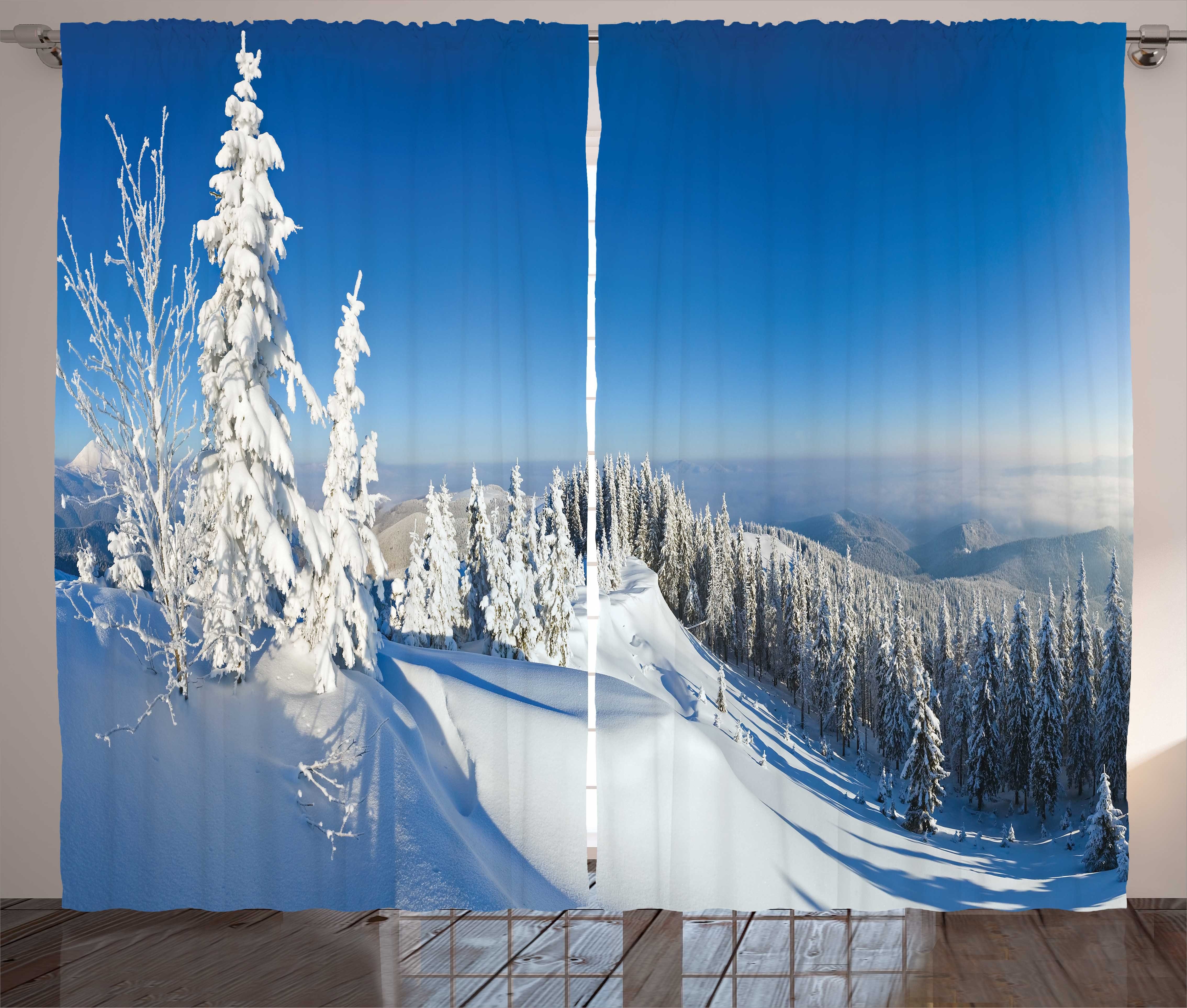 Gardine Schlafzimmer Kräuselband Vorhang mit Schlaufen und Haken, Abakuhaus, Winter Ruhe Berglandschaft