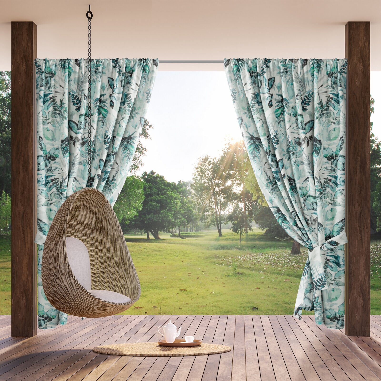 Eurofirany Outdoorvorhang GARDEN, wasserdichter Terrassenvorhang (1 St), Stangendurchzug, Lichtschutz, Polyester, für Pavillon, Pergola & Balkon, wetterfest, UV-Schutz